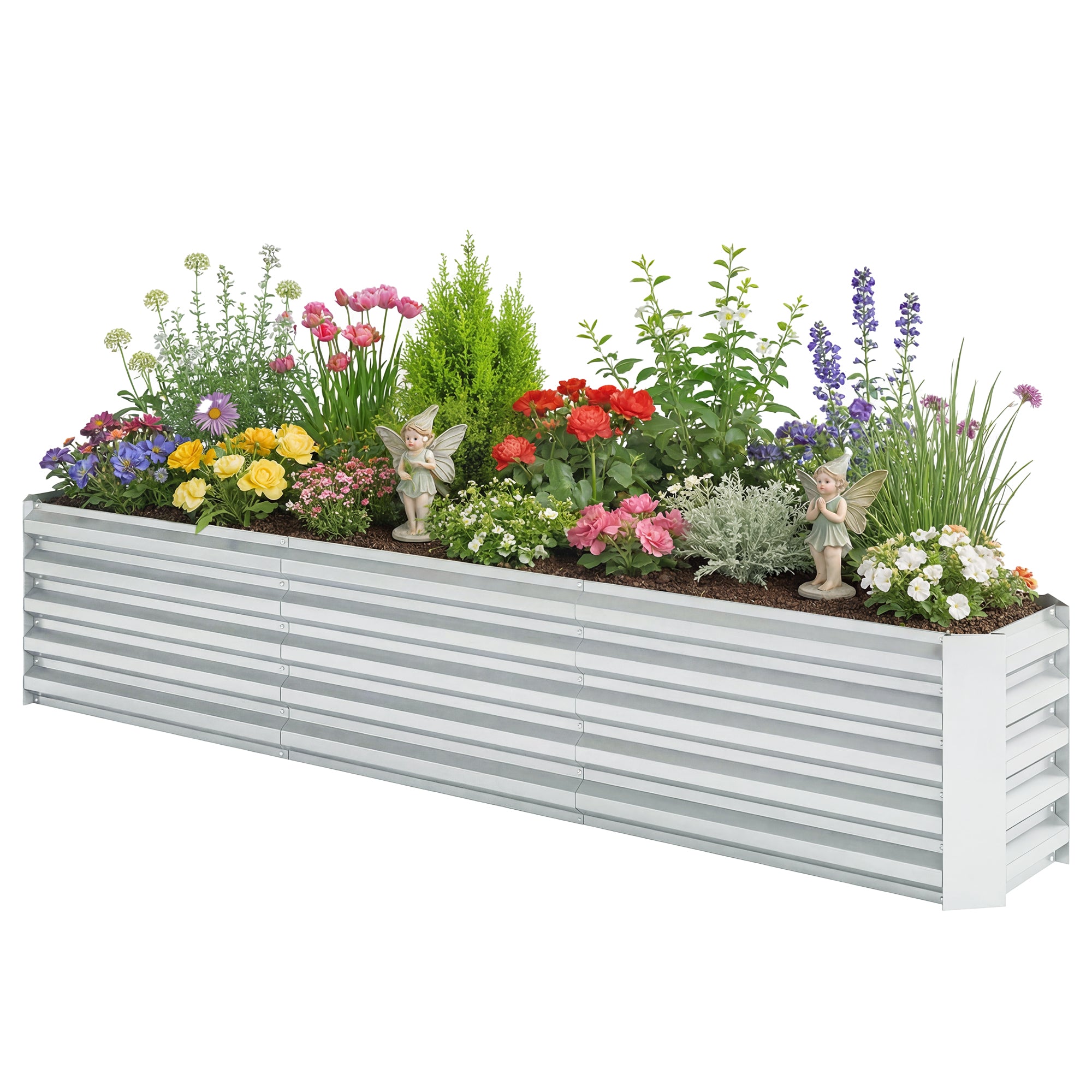8' x 1.3' x 1.5' Galvanized Raised Bed, Large Elevated Planter Box for Growing Flowers, Herbs and Vegetables, Silver