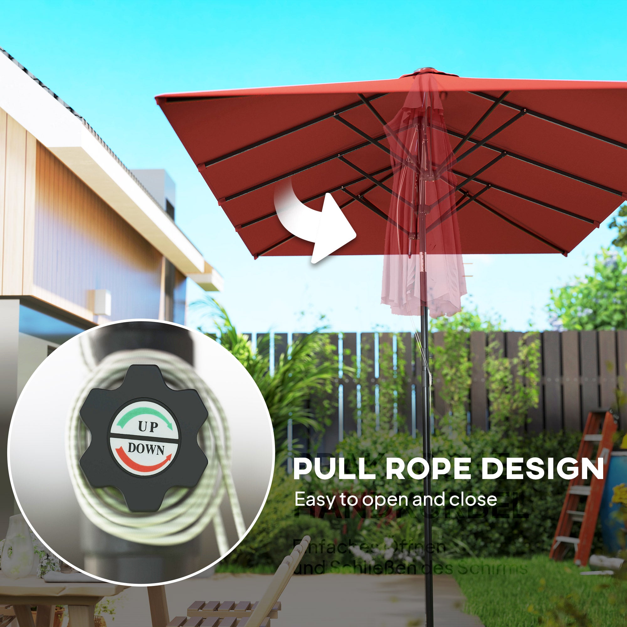 Double-Sided Patio Umbrella Parasol with Tilt, Adjustable Height, Vents and 12 Ribs, for Garden, Deck, Pool, Wine Red