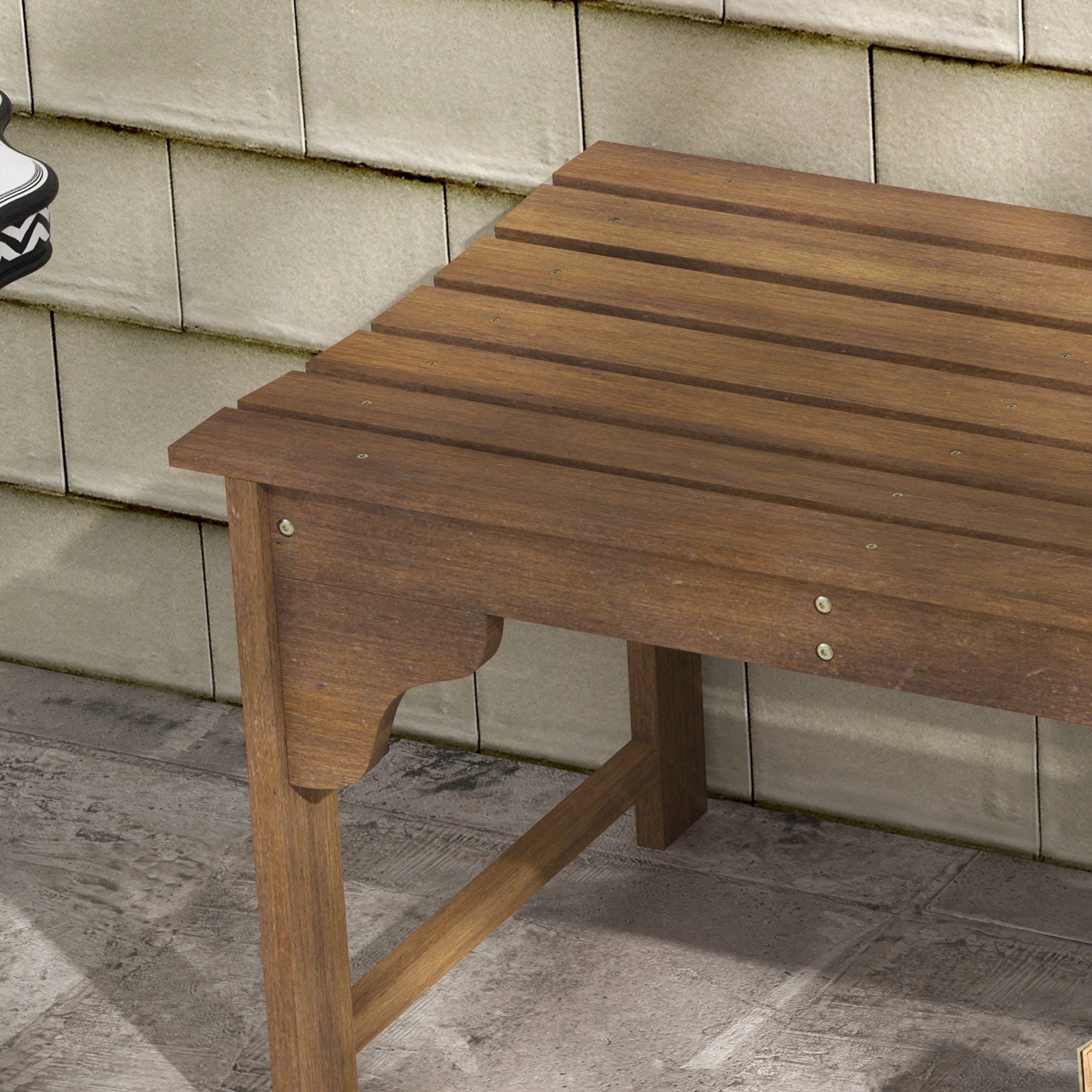Wooden Garden Bench, Patio Double Park Bench with Slatted Seat, Front Porch Backless Bench, Teak