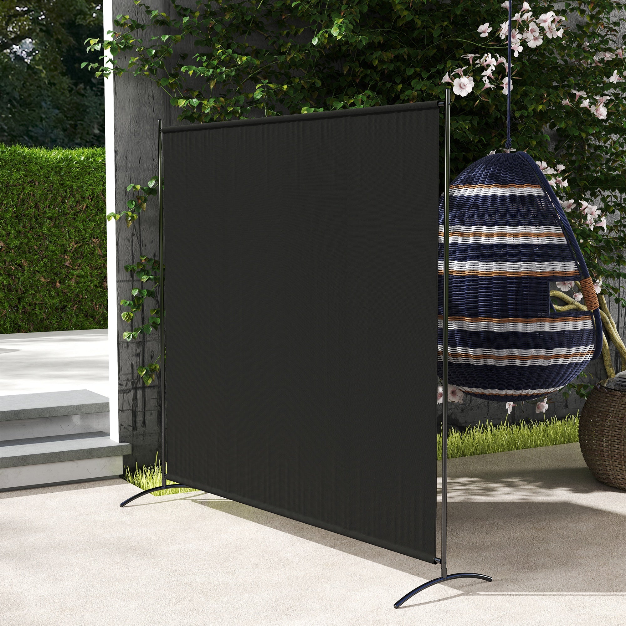 Single Panel Room Divider, UV30+ Privacy Screen, Indoor Outdoor Privacy Panel with Stable Base, Black