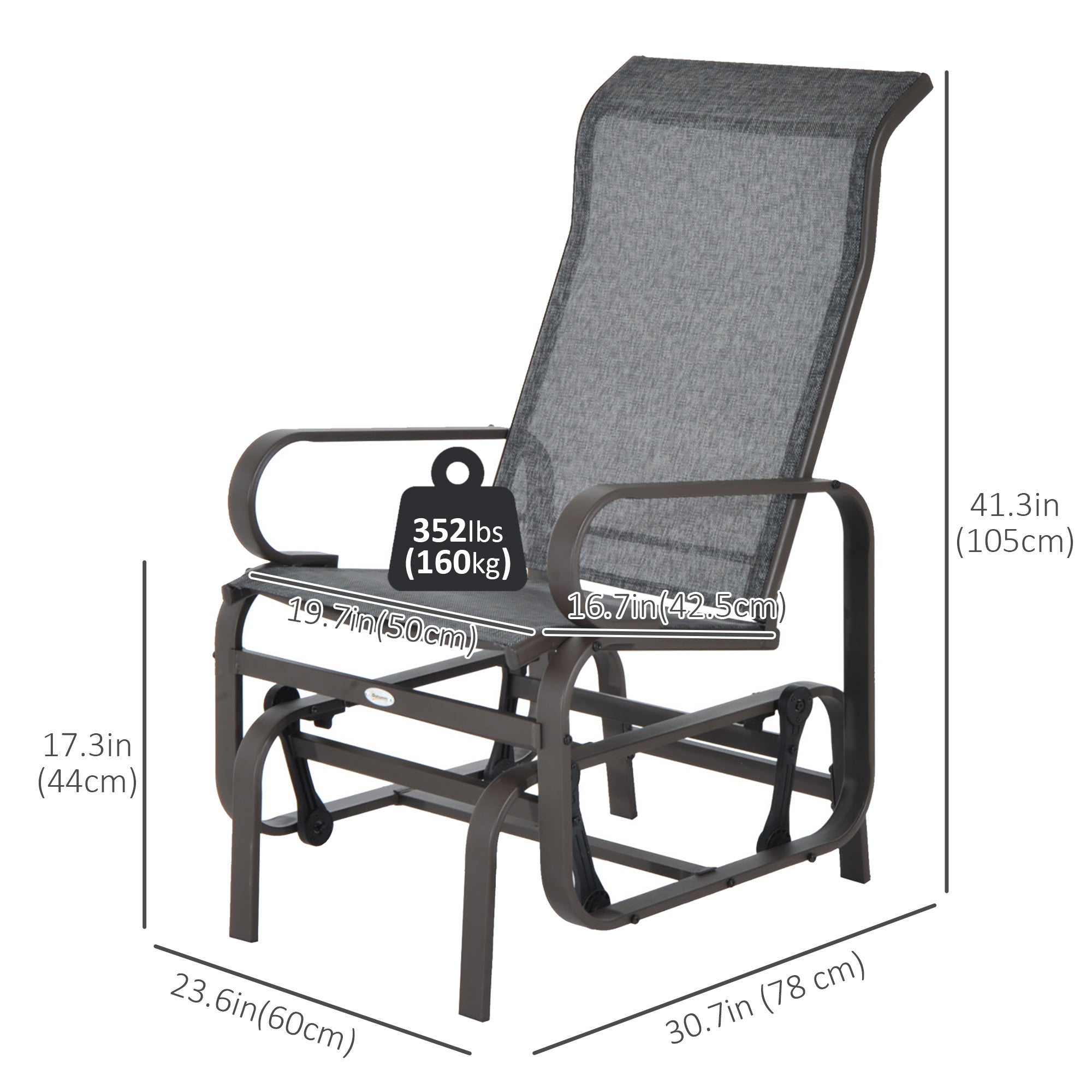 Patio Glider with Breathable Mesh Fabric, Outdoor Glider Chair, Garden Rocking Gliding Seat for Patio, Yard, Porch, Grey