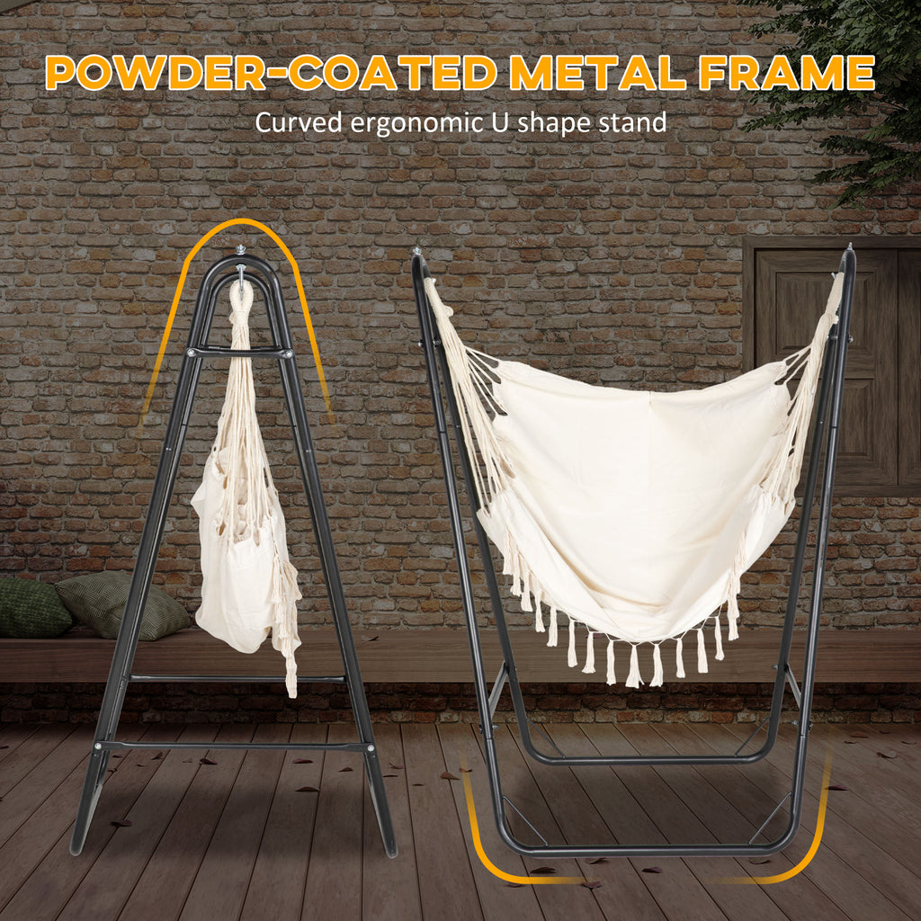 Hammock Chair with U Shape Stand, Hammock Swing Chair with A Side Pocket, Cream White