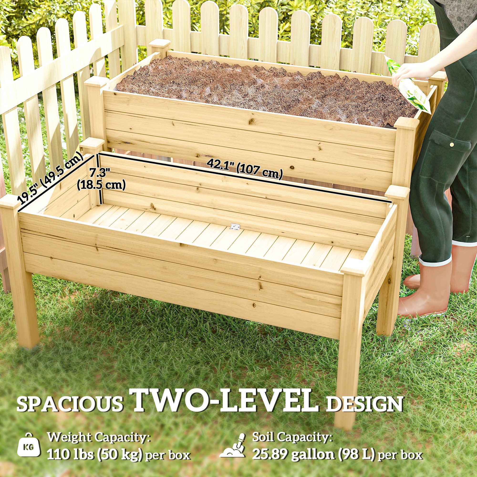 2 Tiers Wood Plant Raised Bed Flower Vegetable Herb Grow Box Stand Garden  Step Planter Stand Free Combination Natural
