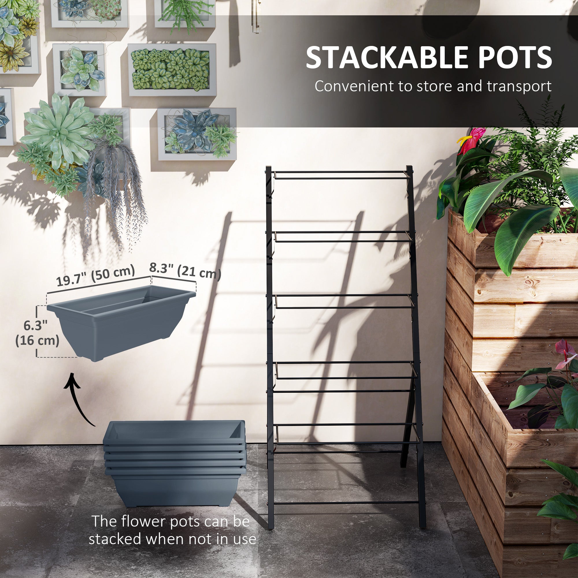 5-Tier Raised Garden Bed Plant Stand Flower Pots with Leaking Holes Grey