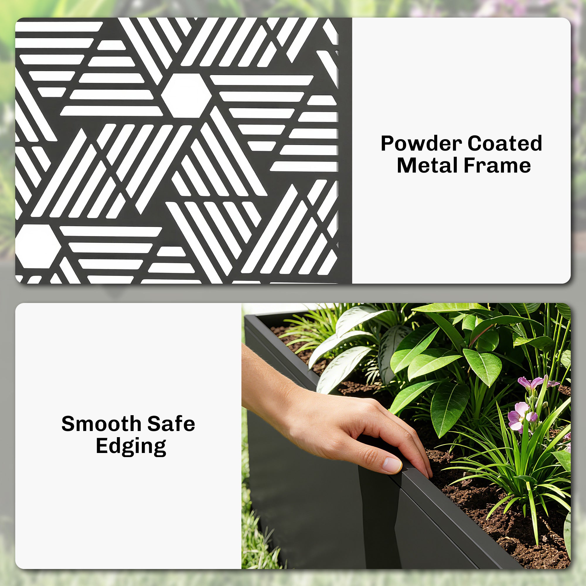 Metal Planter Box with Trellis, 44.5" Tall Raised Garden Bed with Privacy Screen, Hexagon and Line Cut-Out