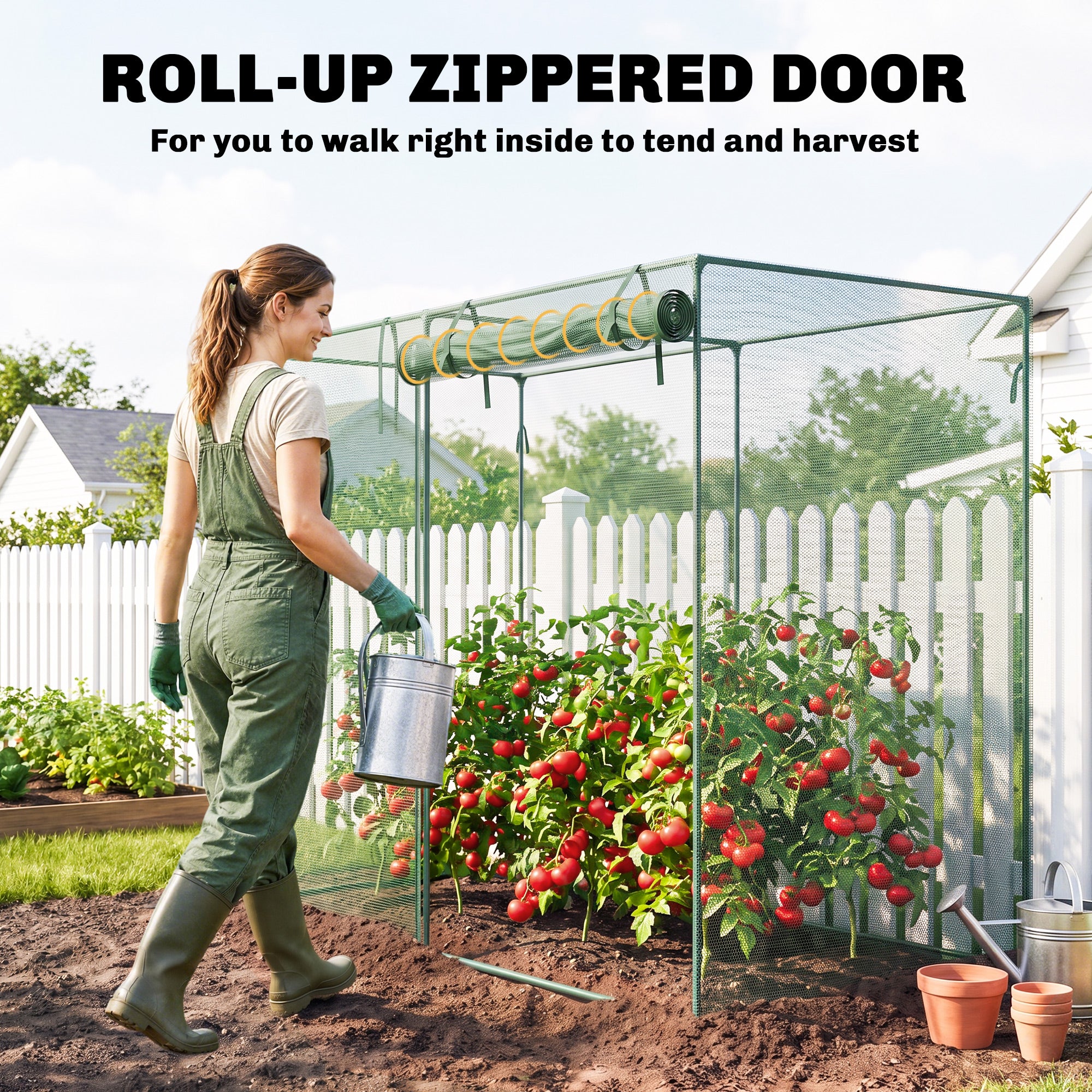 6.5 x 3.3ft Crop Cage, Garden Plant Protector with Single Zippered Door, Storage Bag and Ground Stakes, Green