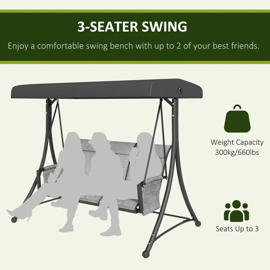 3 Person Outdoor Porch Swing Chair with Adjustable Canopy, Mixed Grey