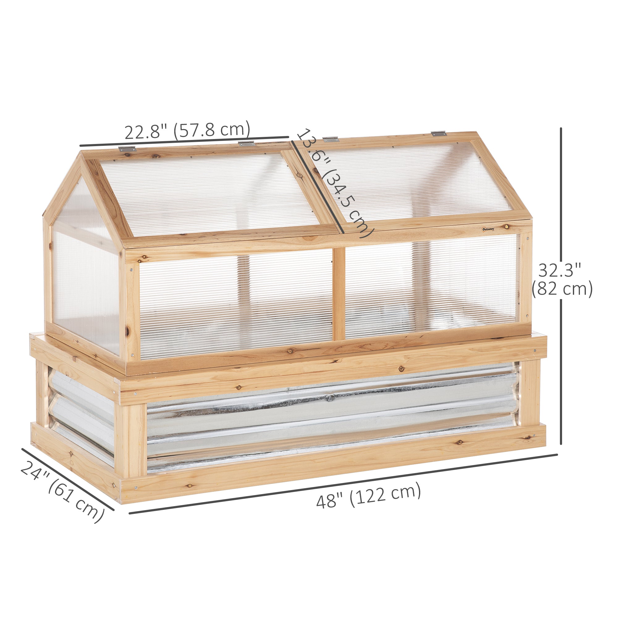 Raised Garden Flower Bed Kit with Greenhouse, Wooden Cold Frame Planter with Open Roofs, 48" x 24" x 32", Natural