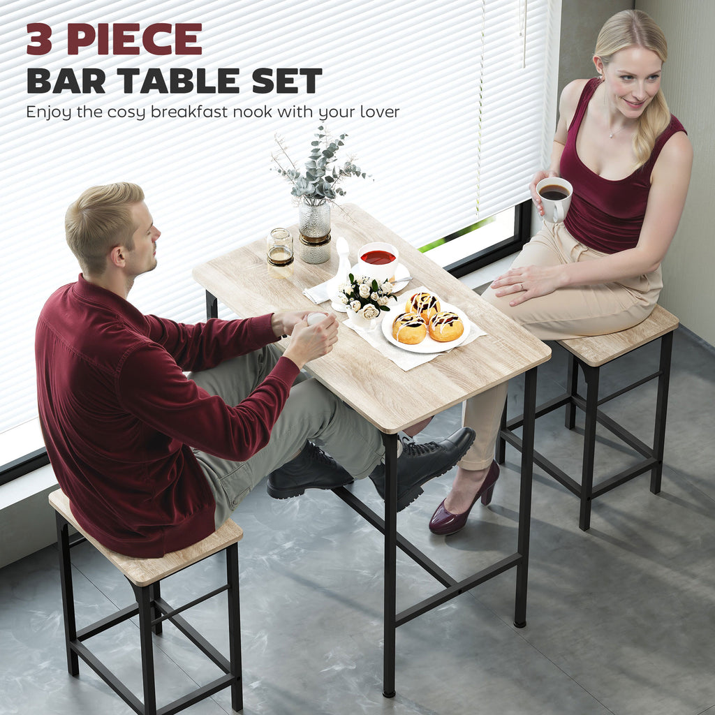 3-Piece Dining Table Set for 2, Bar Table and 2 Stools for Kitchen, Living Room, Dining Room, Small Space, Natural Wood