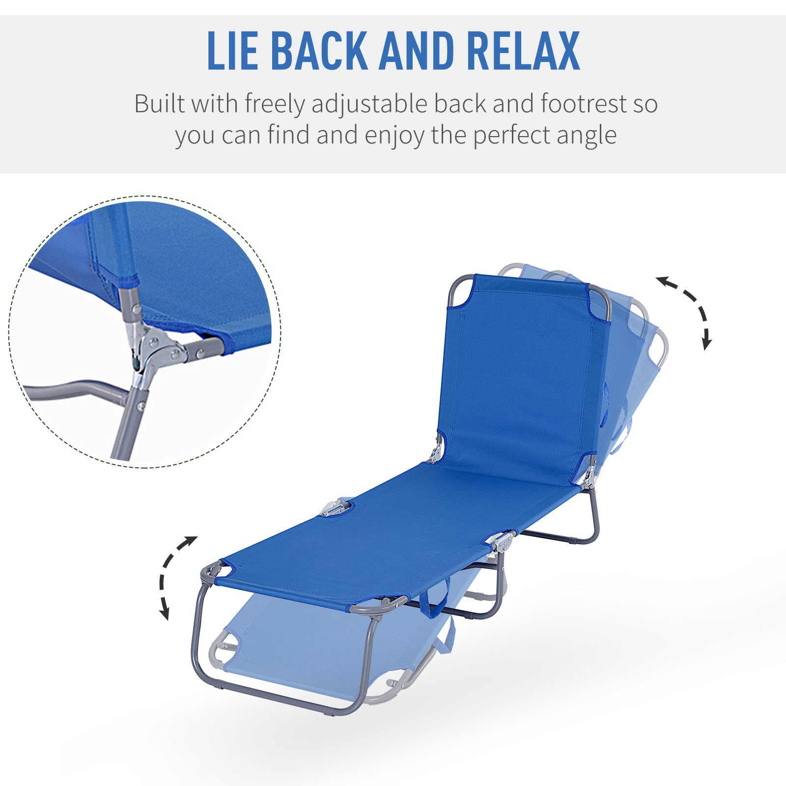 Folding Outdoor Lounge Chair, Portable Reclining Beach Lounger with Breathable Mesh Fabric, Sun Lounge Bed Camping Cot for Patio, Garden, Poolside, Blue