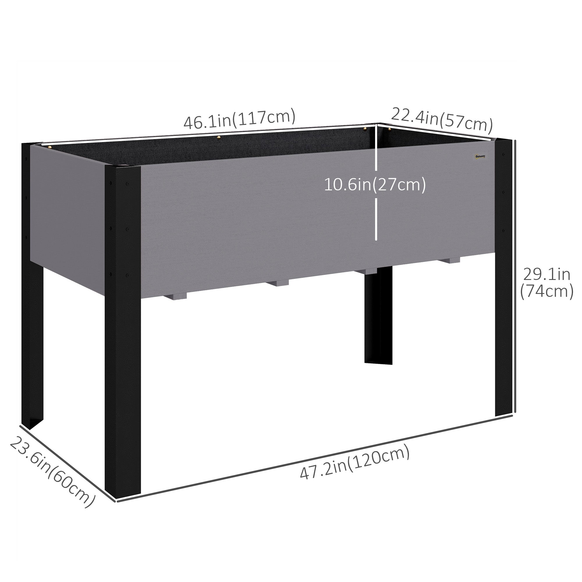 Raised Garden Bed, Elevated Planter Box, 47"x24"x29" with Legs, Metal Frame, Wooden Planter Pot for Backyard, Patio to Grow Vegetables, Herbs, and Flowers, Grey