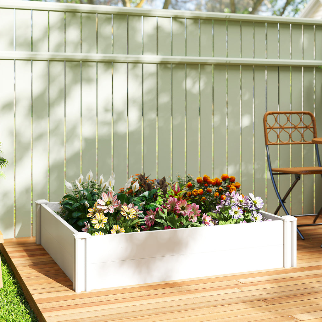 Vinyl Raised Garden Bed Kit, 3 x 3 x 1ft Modular Elevated Garden Box with Slotting Legs and Open Bottom, White