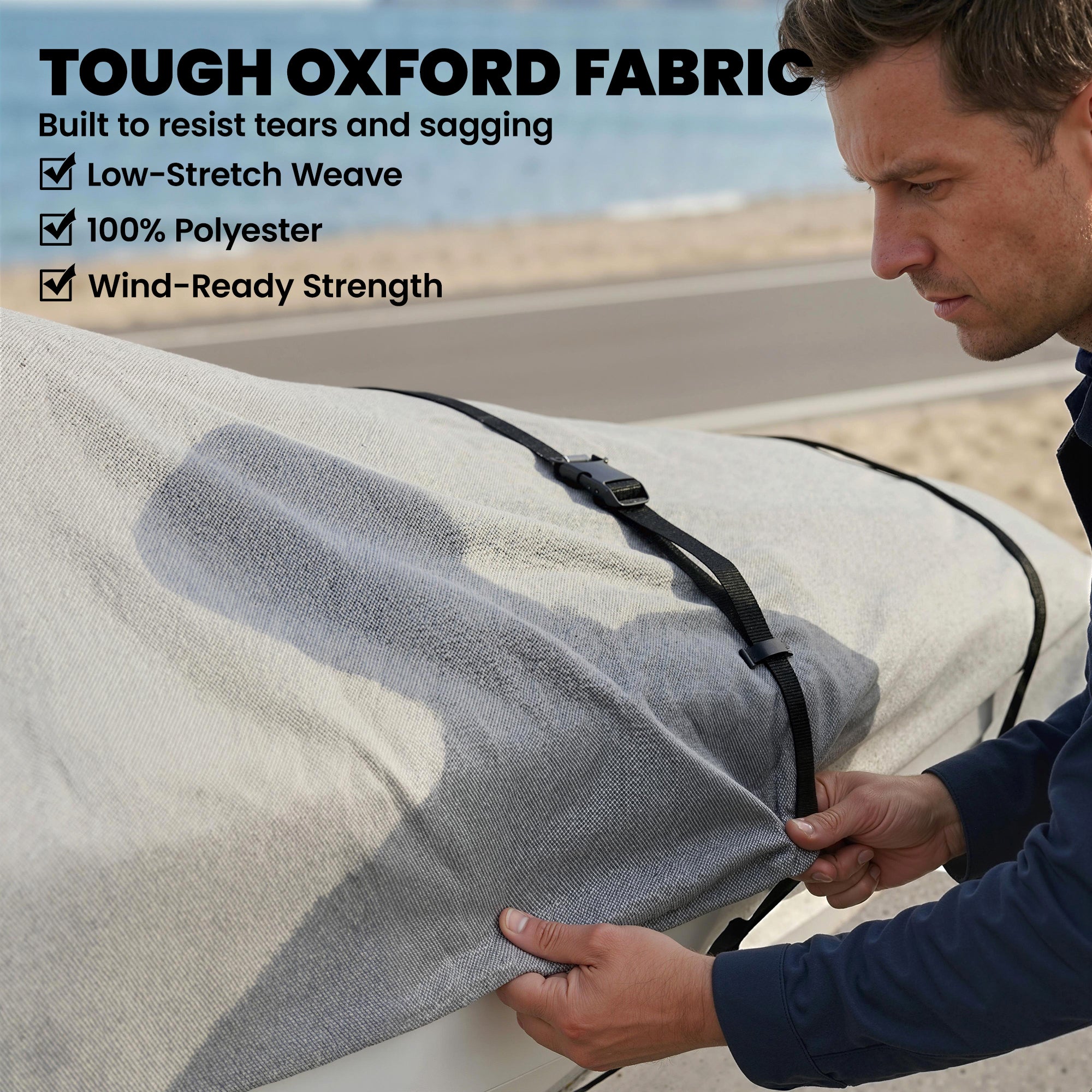 20-21 Ft Trailer Boat Cover, 3000mm Waterproof Universal Boat Cover with Quick-Fasten Buckles, Light Grey