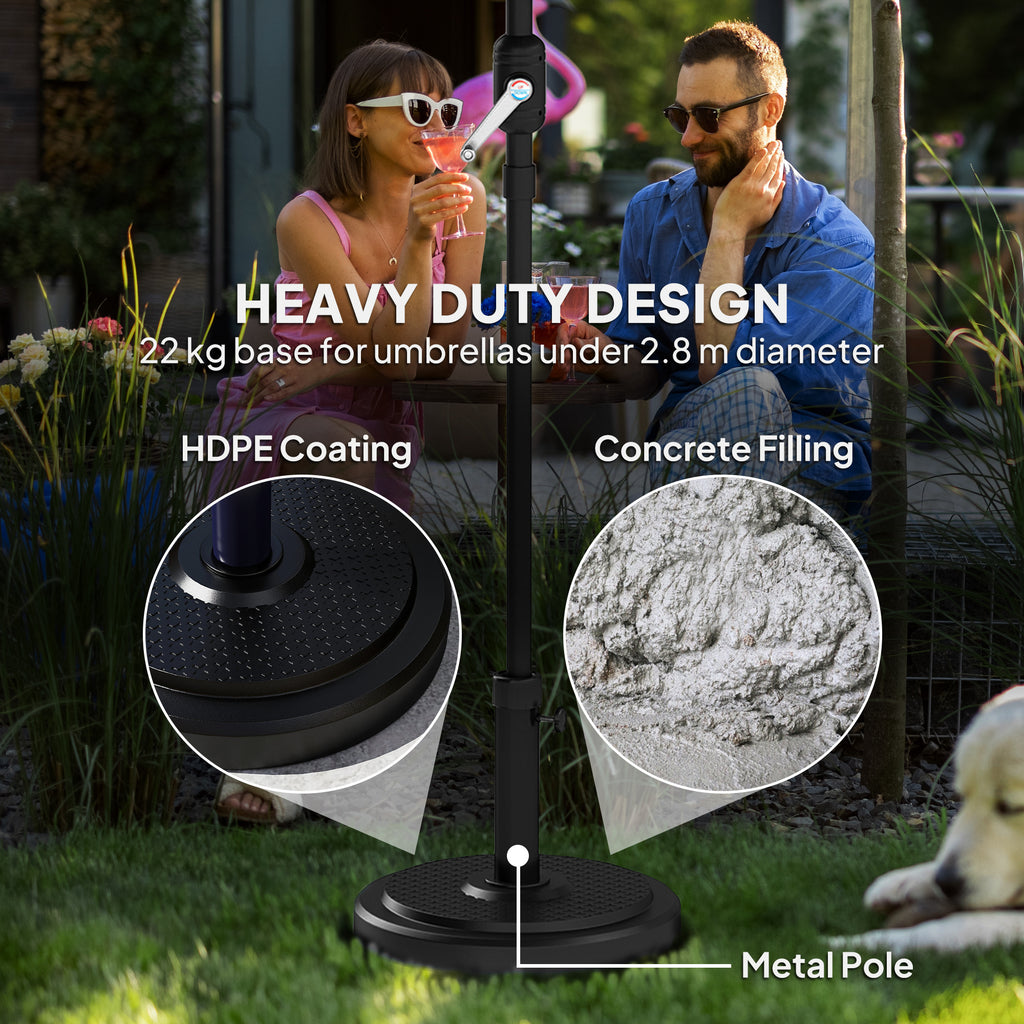 48 lbs Patio Umbrella Base Round HDPE Umbrella Base For 1.5" or 1.9" Outdoor Umbrella Poles Î¦18.9" x 15.2" H Black