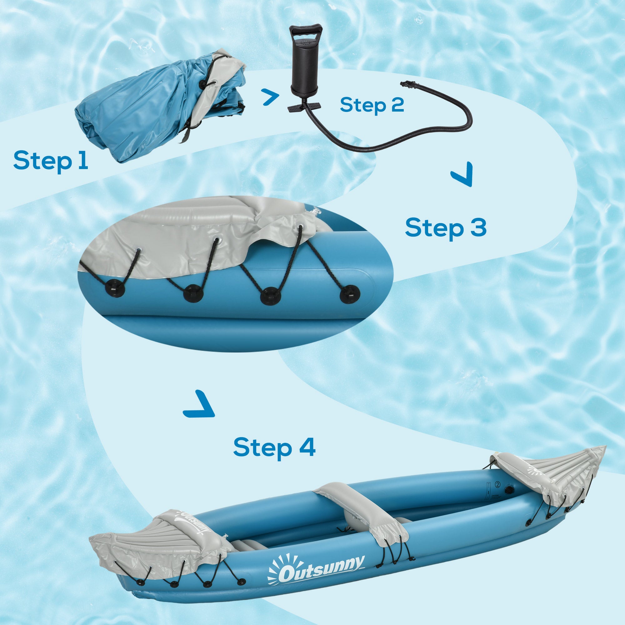 2-Person Inflatable Kayak, Foldable Inflatable Fishing Boat Canoe Set With Air Pump, Aluminum Oars, Blue