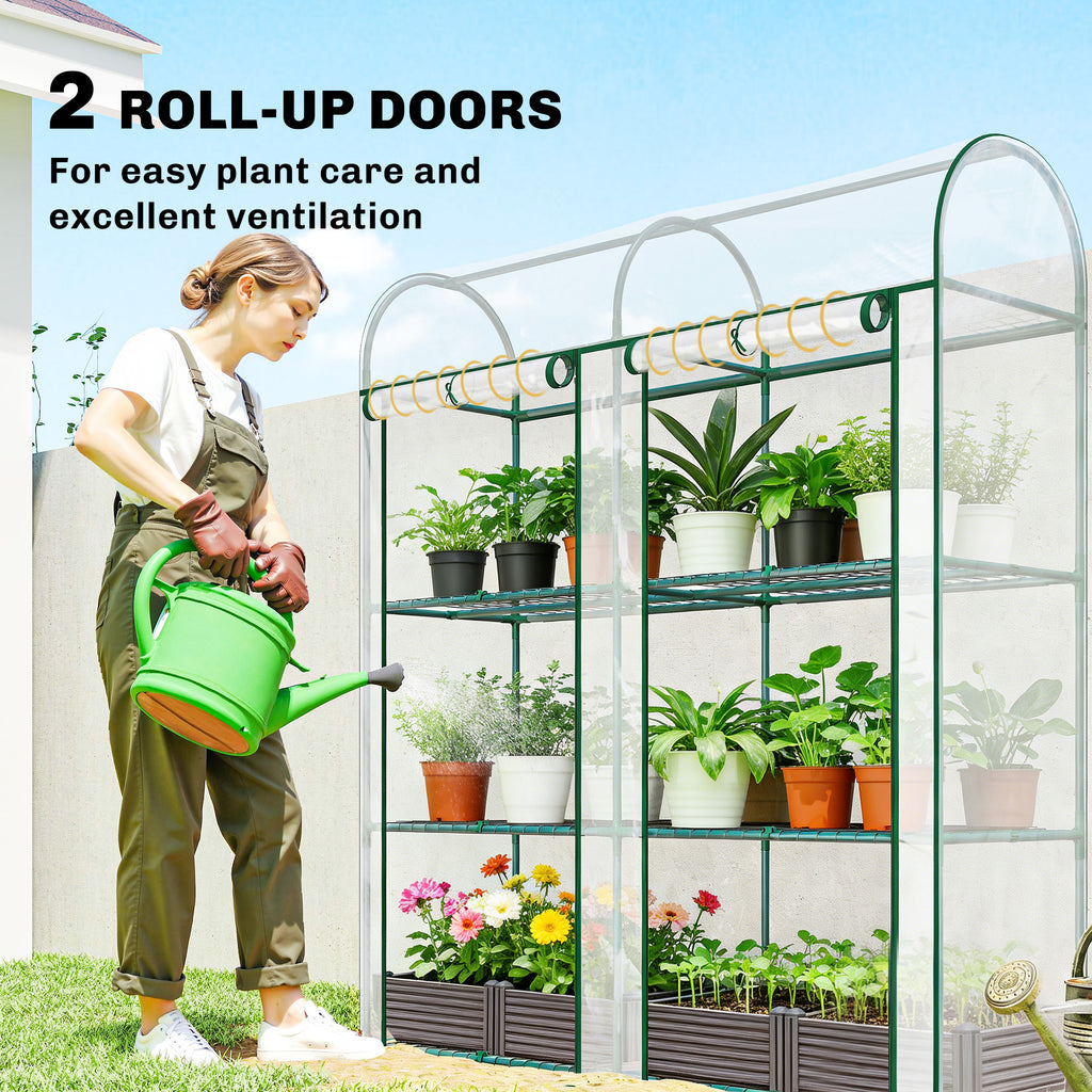 3 Tier Mini Greenhouse, Portable Greenhouse with 2 Roll-up Doors, 56.3" x 18.1" x 64.6", Clear