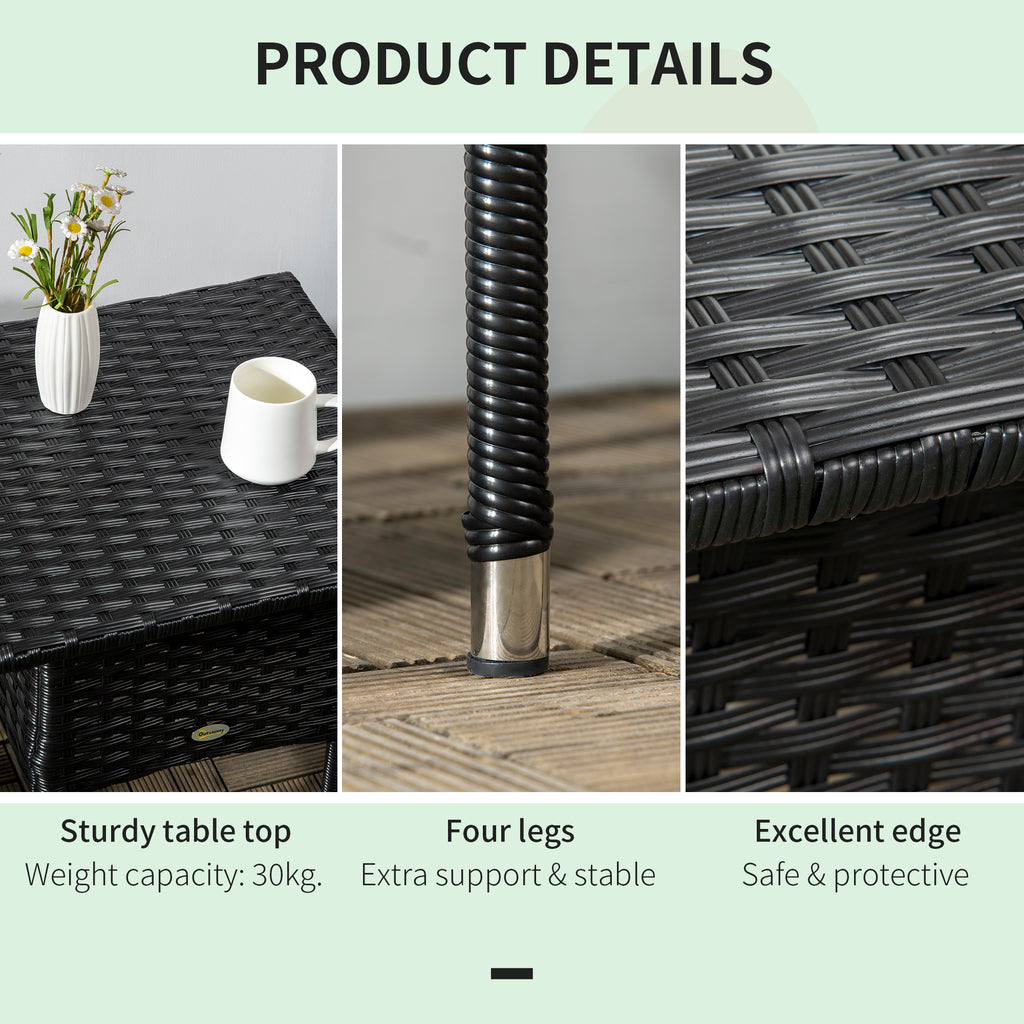 20" Patio Wicker Coffee Table, Outdoor Coffee Table with Plastic Board Underneath the Woven Tabletop for Patio, Garden, Balcony, Black
