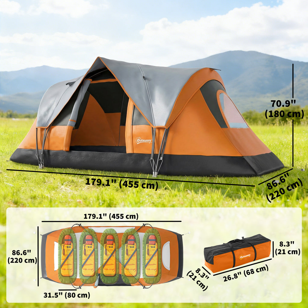 5 Person Family Tent, Outdoor Camping Tent with Lighting Hook, Carrying Bag for Camping, Hiking and Travelling, Orange
