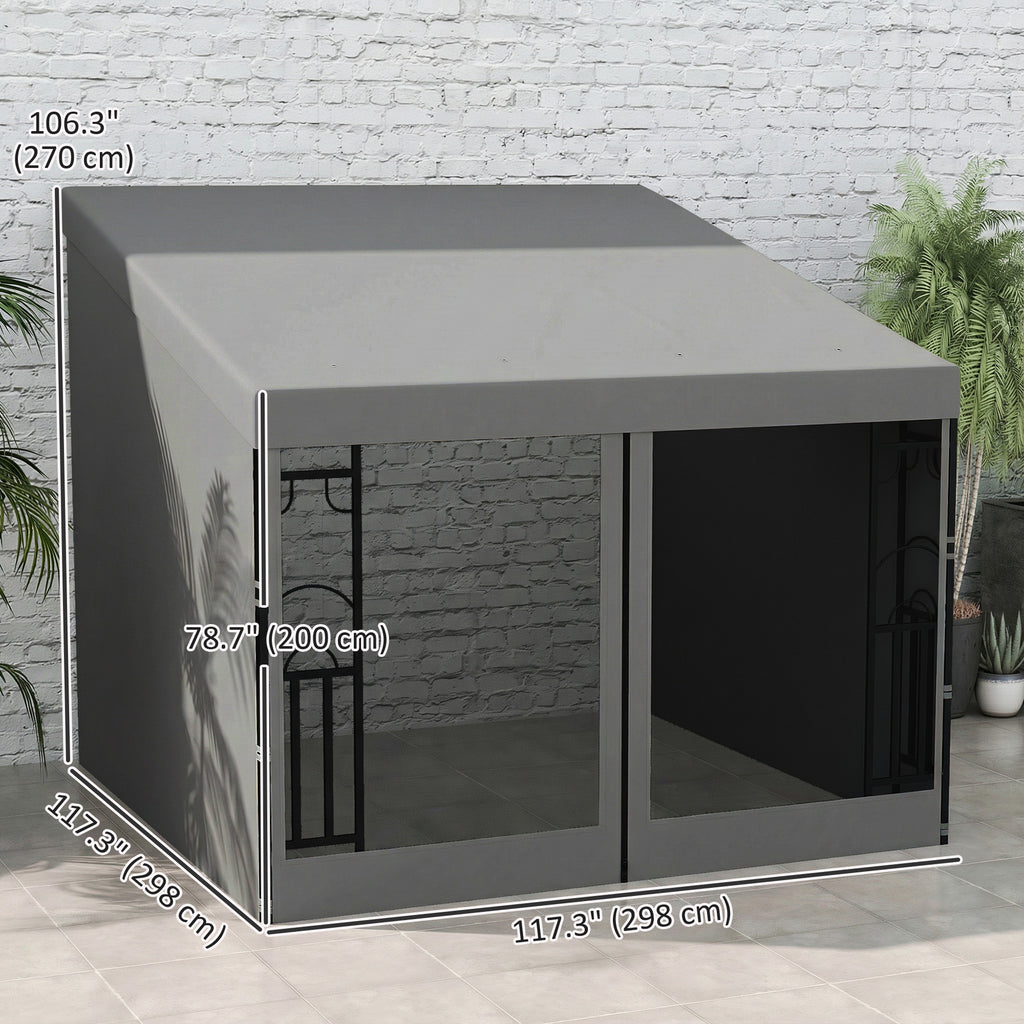 10' x 10' Wall Pergola with 2 Curtains and 2 Nettings UV Resistant Gazebo for Patio, Deck, Dark Grey