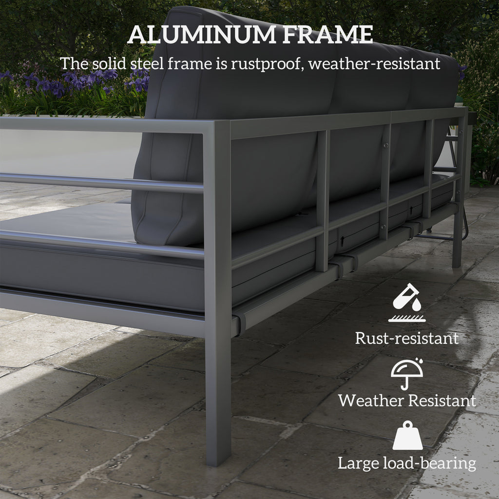 Aluminum Garden Sofa, 3-Person Outdoor Couch, Backyard Furniture for 3-person with Cushions, 72.8" x 26" x 25.2", Grey