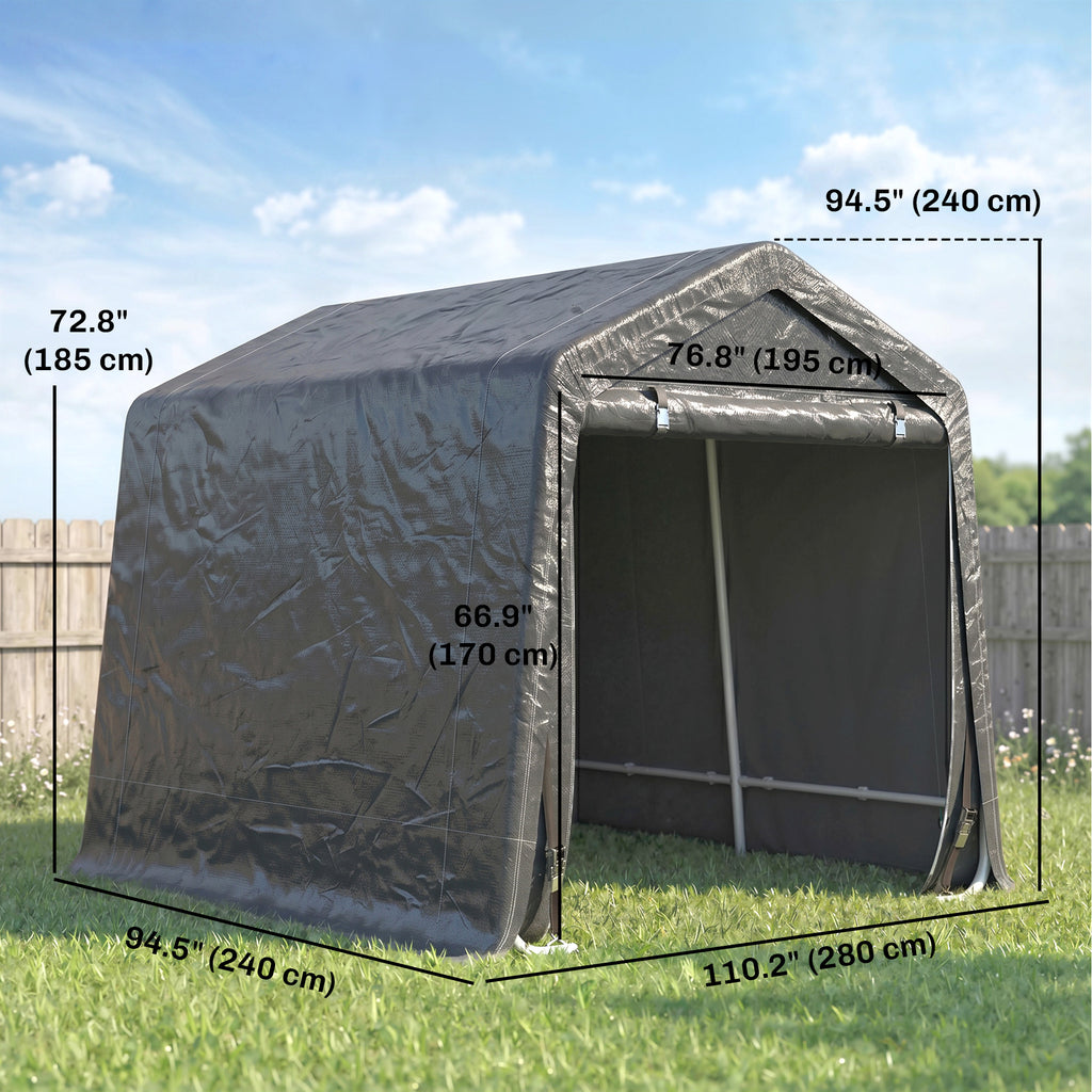 9.2' x 7.9' Garden Storage Tent, Patio Storage Shelter w/ Metal Frame and Double Zipper Doors, Dark Grey