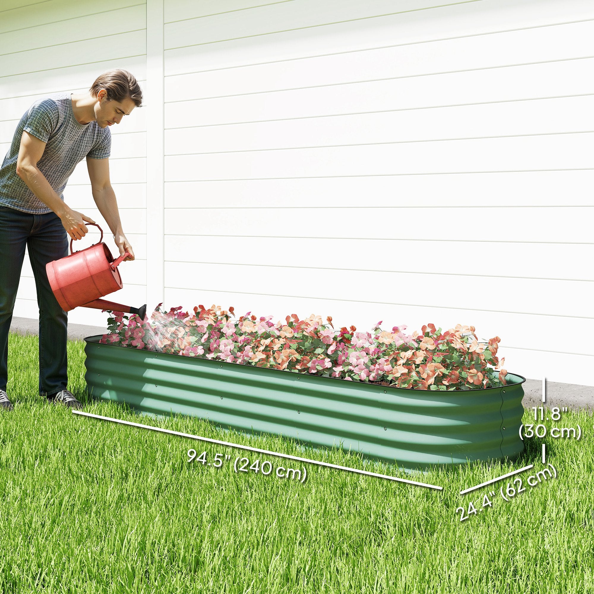 7.9 x 2 x 1ft Galvanized Raised Garden Bed Kit, Metal Planter Box with Safety Edging, Green