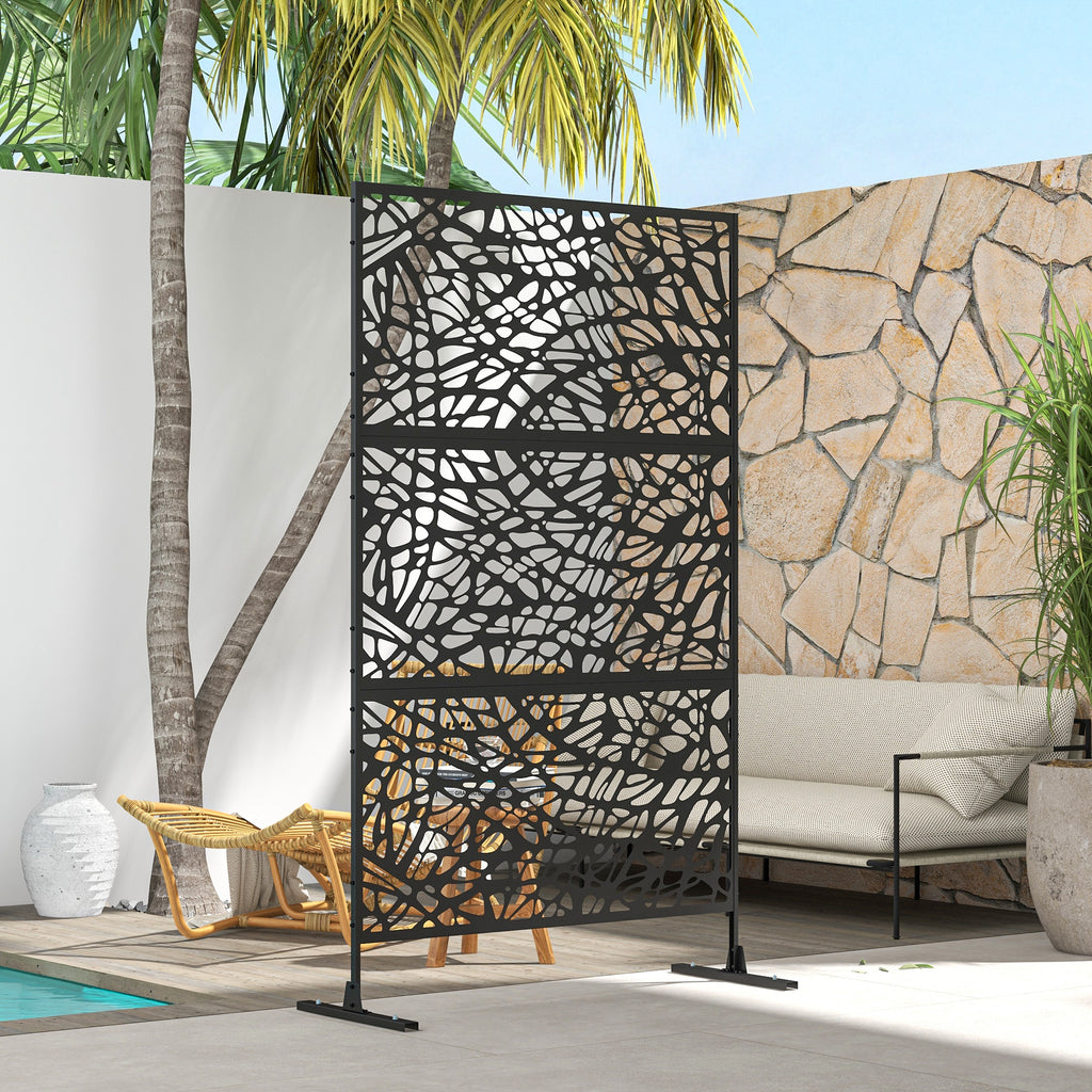 6.5FT Decorative Outdoor Divider, Metal Privacy Screen with Stand, Twisted Line Style, Black