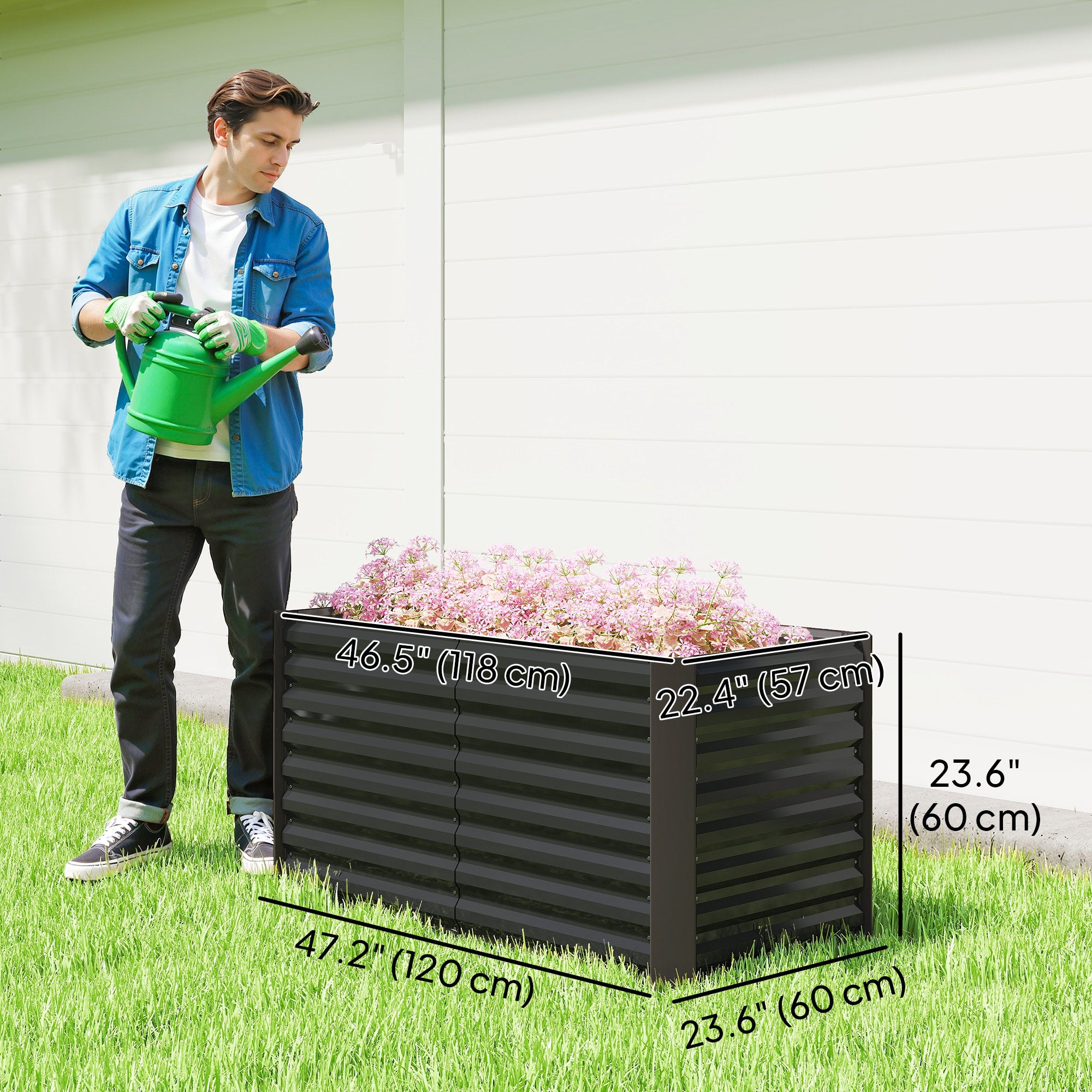 Set of 2 Galvanized Metal Planters for Outdoor Plants, 4' x 2' x 2' Raised Garden Bed, Dark Grey