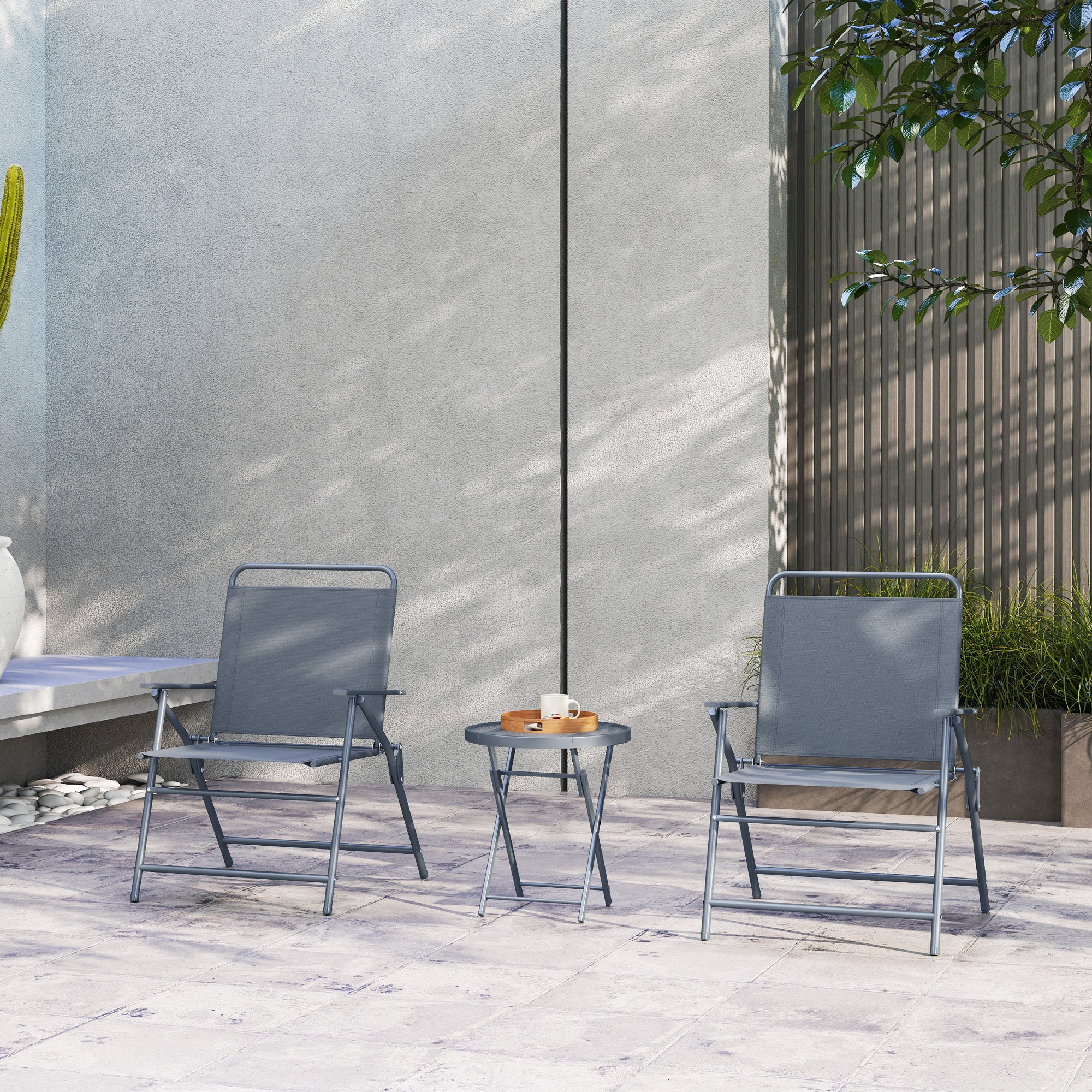3 Pieces Outdoor Bistro Set, Folding Patio Table and Chairs with Tempered Glass Tabletop for Garden, Deck & Backyard