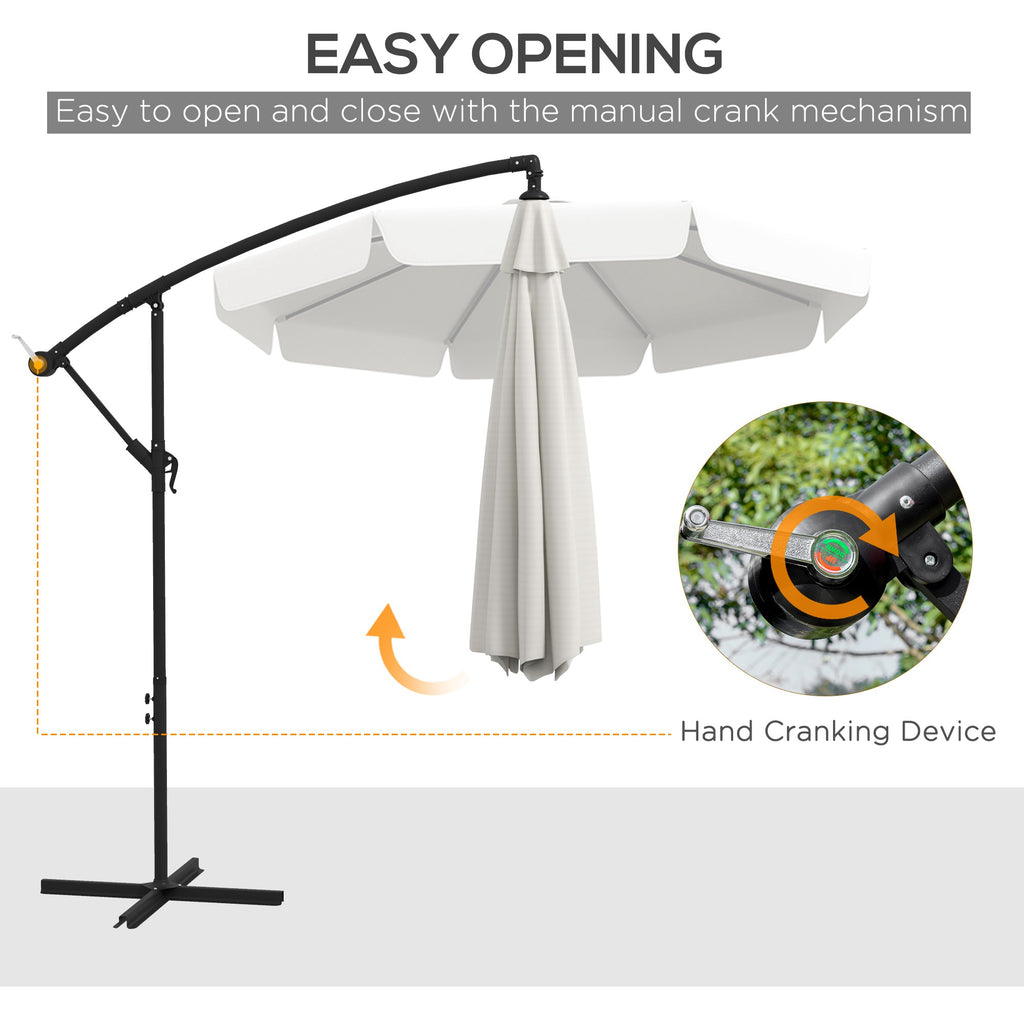 11 FT Cantilever Patio Umbrella Offset Parasol with Cross Base and 8 Ribs for Garden, Cream White