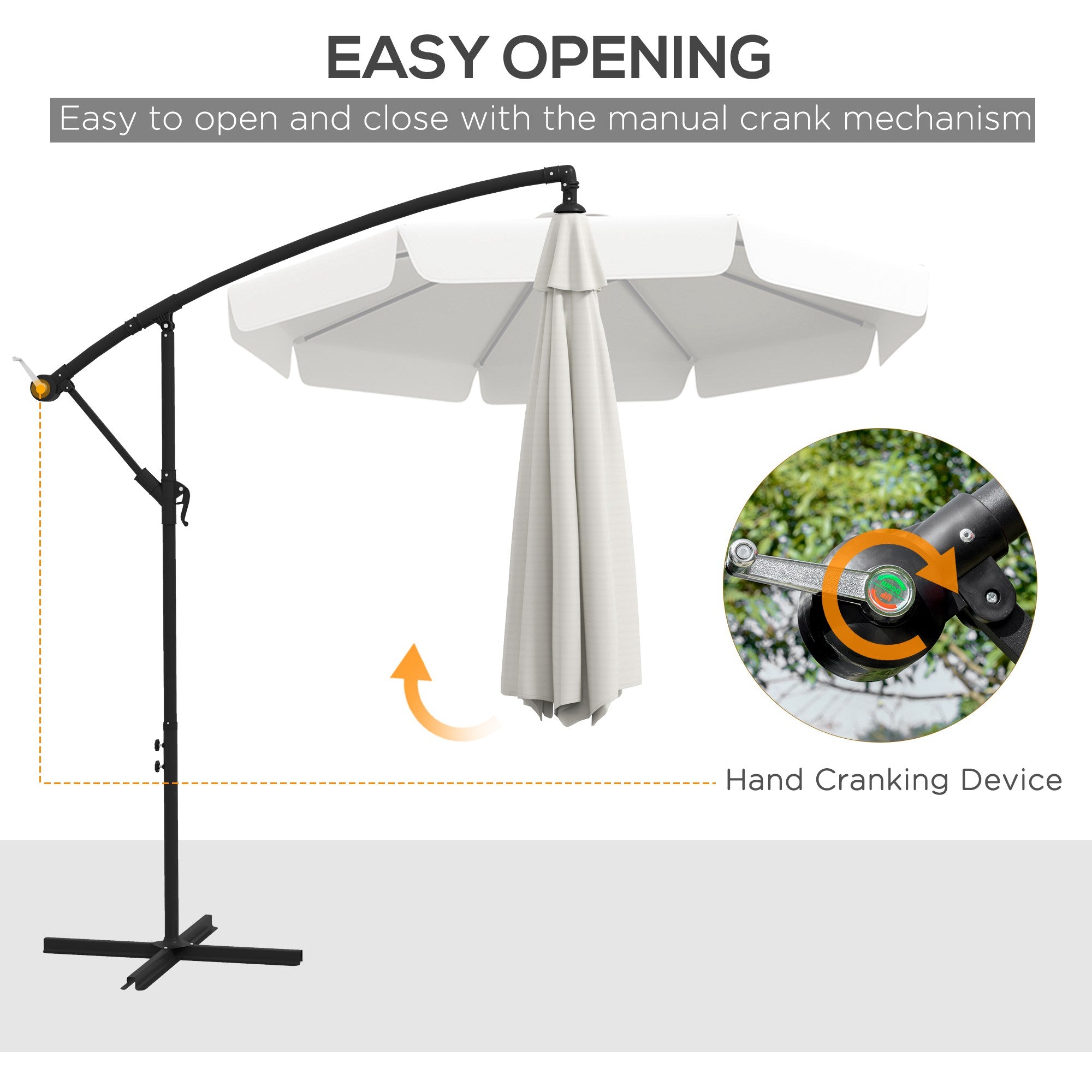 11 FT Cantilever Patio Umbrella Offset Parasol with Cross Base and 8 Ribs for Garden, Cream White