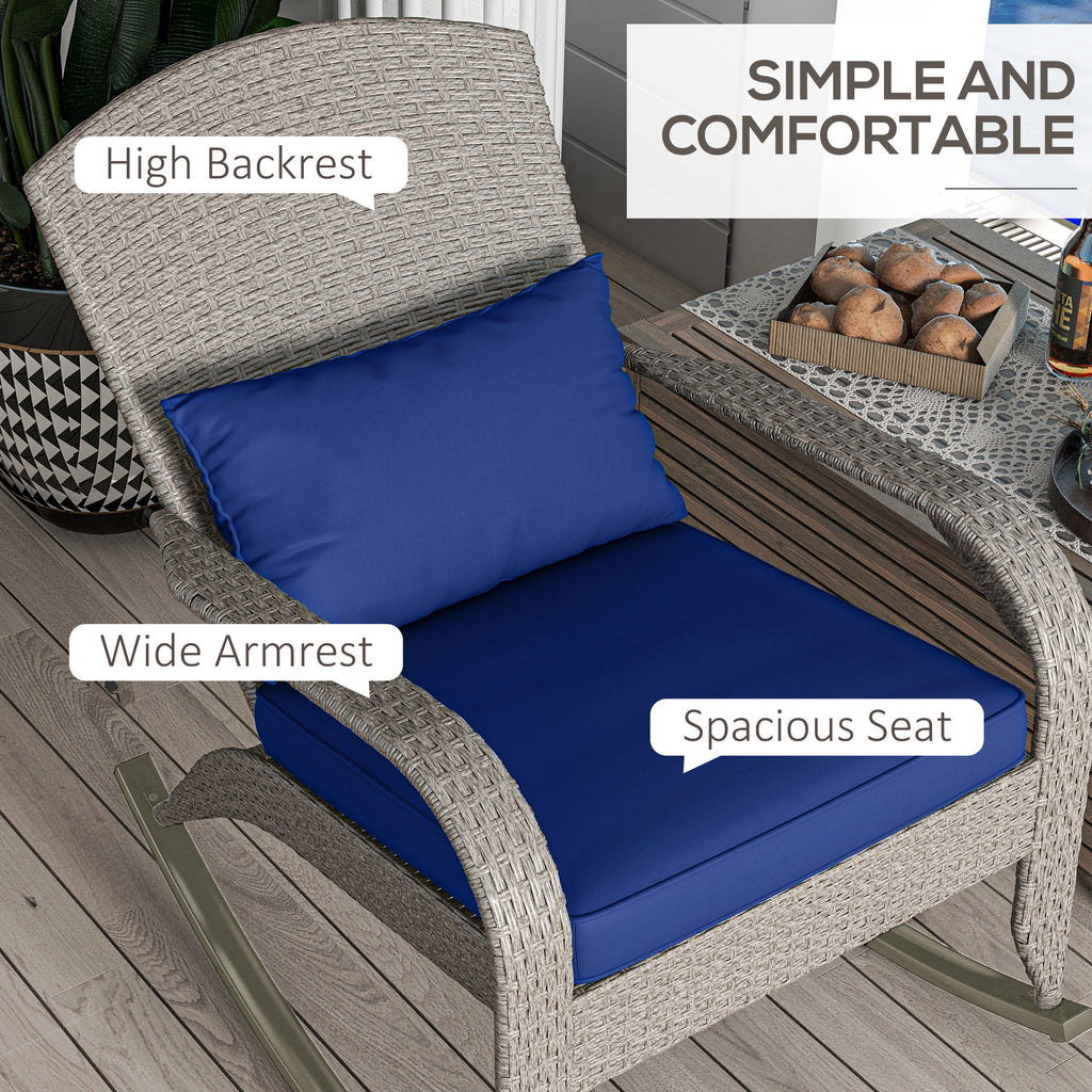 Adirondack Chair, Outdoor Wicker Rocking Chair with High Back, Seat Cushion and Pillow for Porch, Balcony, Dark Blue