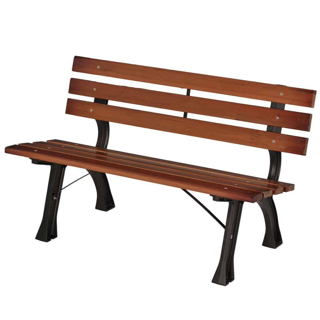 47 Inch Outdoor Garden Bench, Aluminum Wood Patio Loveseat with Slatted Seat Back, 528 lbs. for Porch, Park, Coffee