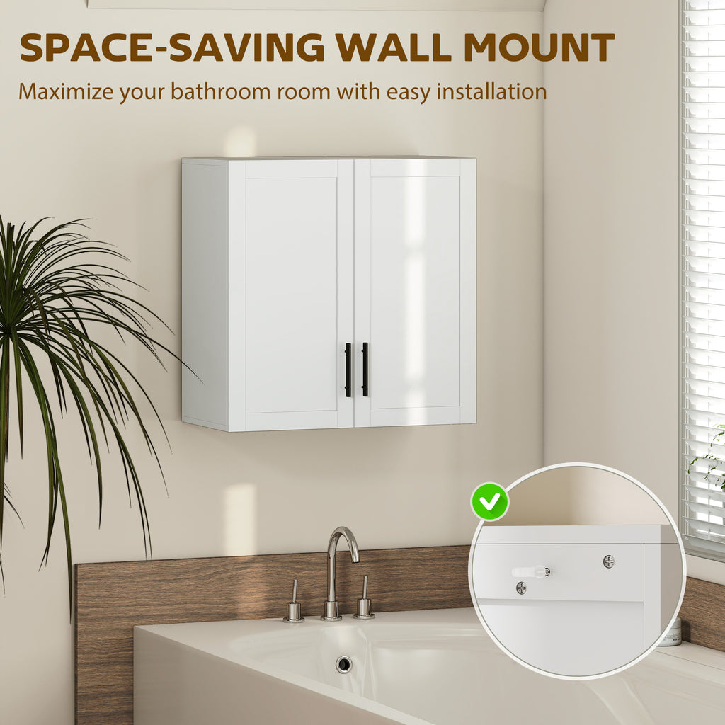 2-Piece Simple Medicine Cabinet Wall Mounted, Bathroom Wall Cabinet with 2 Doors and Adjustable Shelf Storage, White