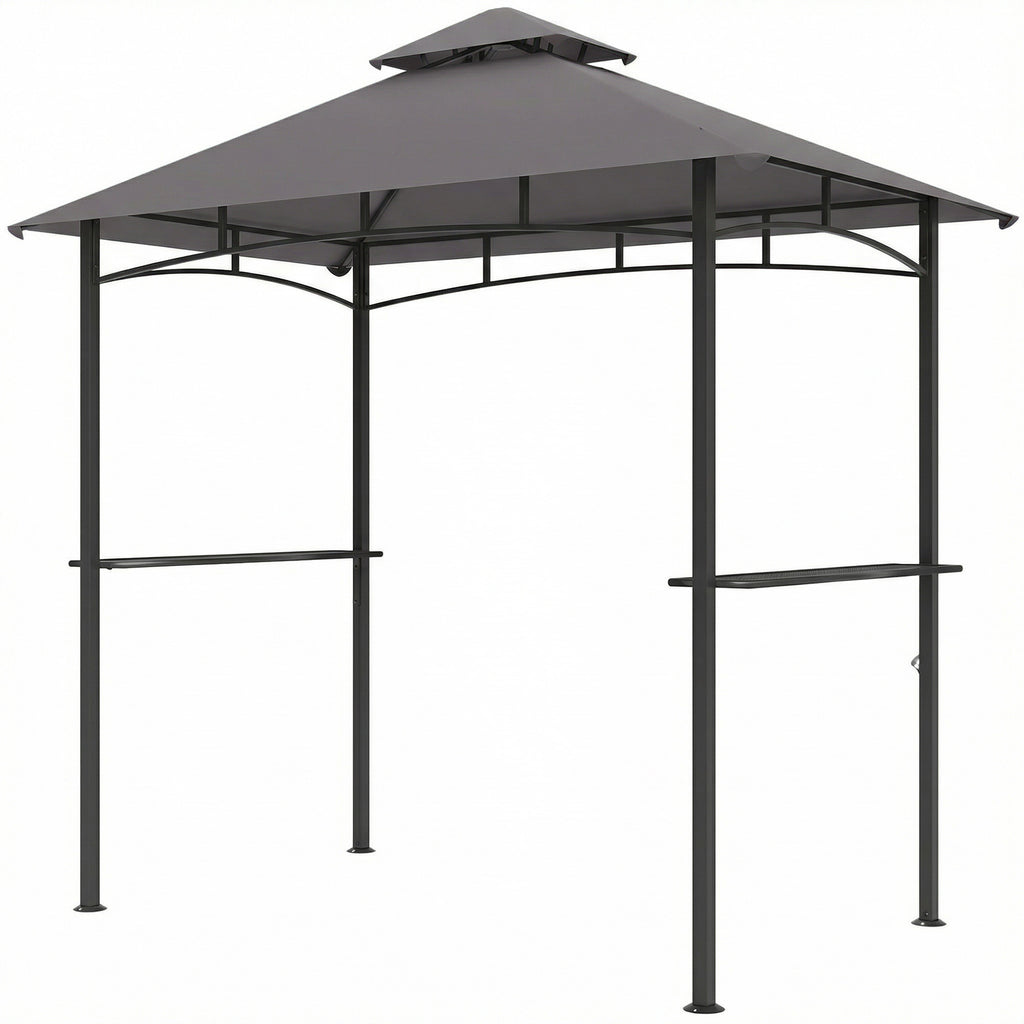 8' x 5' BBQ Grill Gazebo Tent with Double Tiered Canopy for Outdoor Sun Shade, Dark Grey