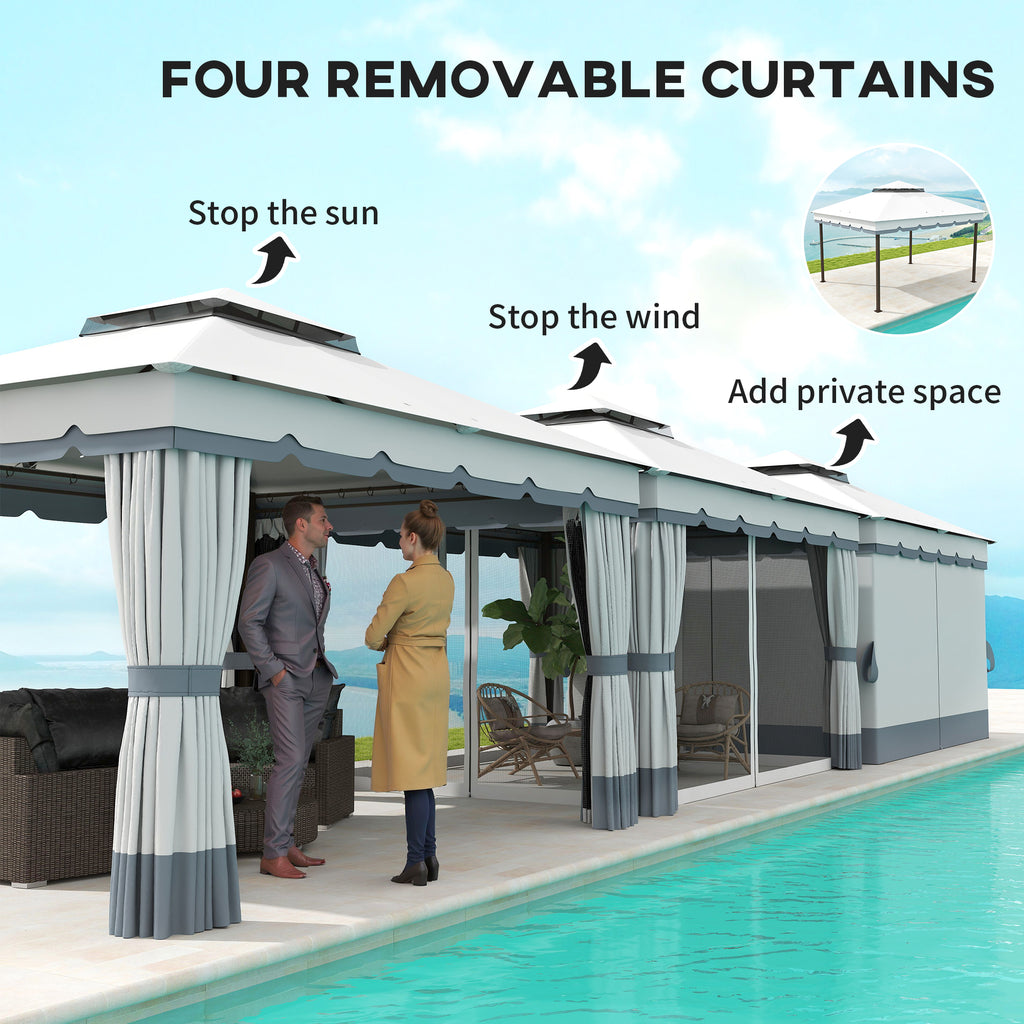 10' x 12' Double Roof Patio Gazebo Canopy, Outdoor Gazebo Shelter with Netting & Curtains, for Garden, Lawn and Deck