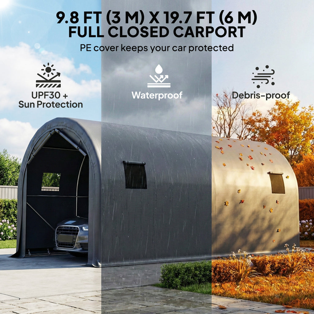 10' x 19' Heavy Duty Carport, Portable Garage Car Canopy Tent Shelter with Reinforced Galvanized Frame, Dark Grey