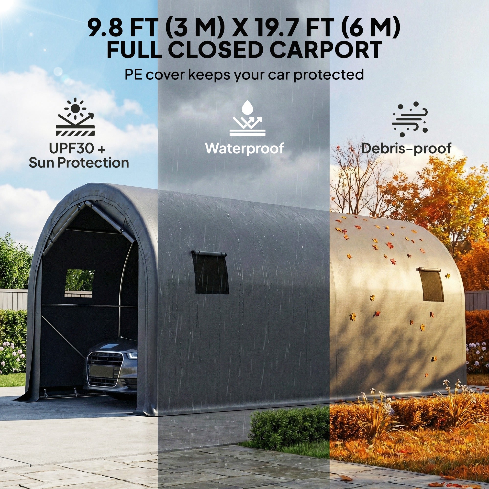 10' x 19' Heavy Duty Carport, Portable Garage Car Canopy Tent Shelter with Reinforced Galvanized Frame, Dark Grey