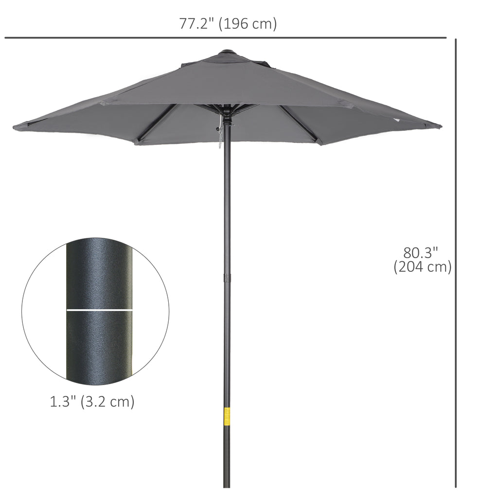 6.6FT Patio Umbrella, Outdoor Parasol with 6 Solid Ribs, Dark Grey