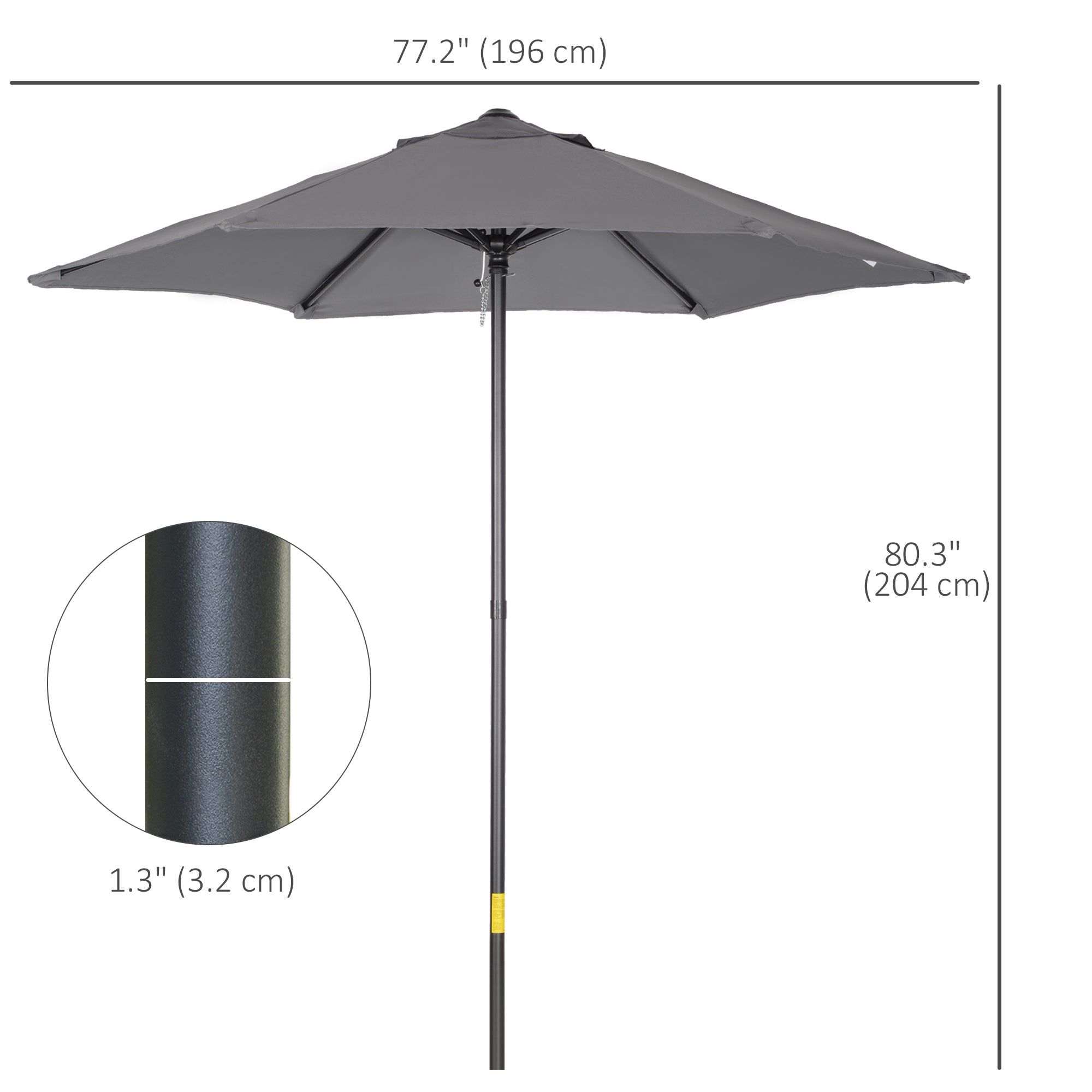 6.6FT Patio Umbrella, Outdoor Parasol with 6 Solid Ribs, Dark Grey