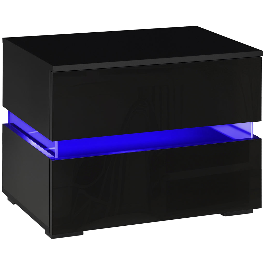 Modern Nightstand, Bedside Table with 2 Drawers, RGB LED Lights for Bedroom, Black