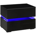 Modern Nightstand, Bedside Table with 2 Drawers, RGB LED Lights for Bedroom, Black