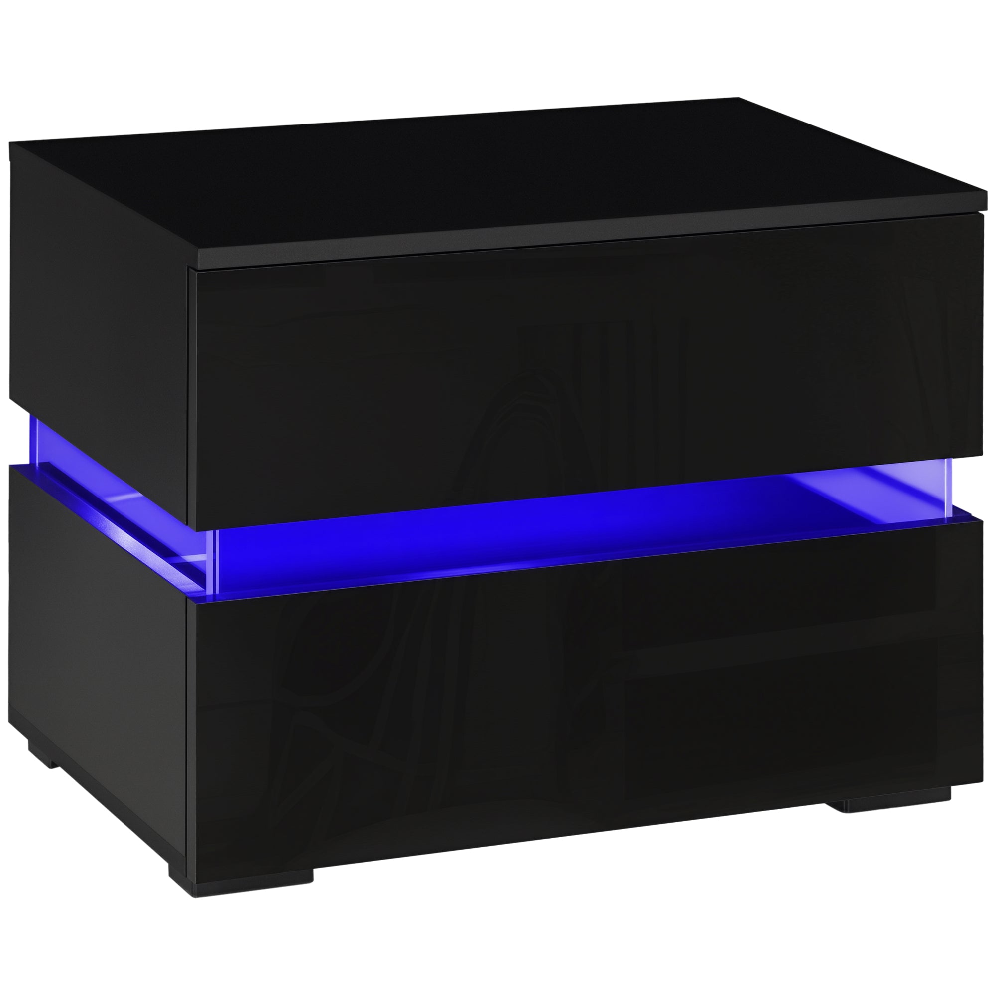 Modern Nightstand, Bedside Table with 2 Drawers, RGB LED Lights for Bedroom, Black