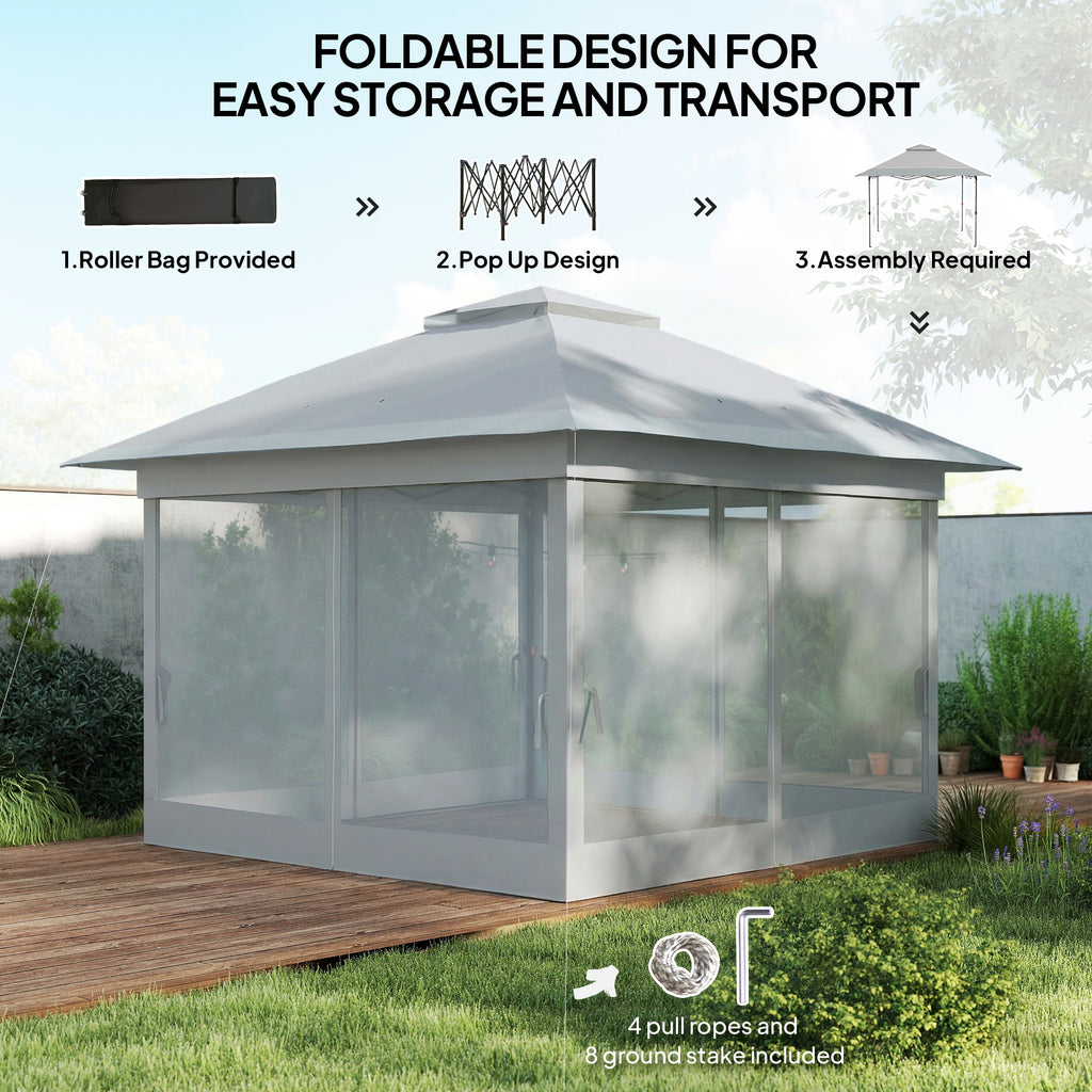 12' x 12' Foldable Pop-up Party Tent Instant Canopy Sun Shade Gazebo Shelter with Steel Frame, Light Grey