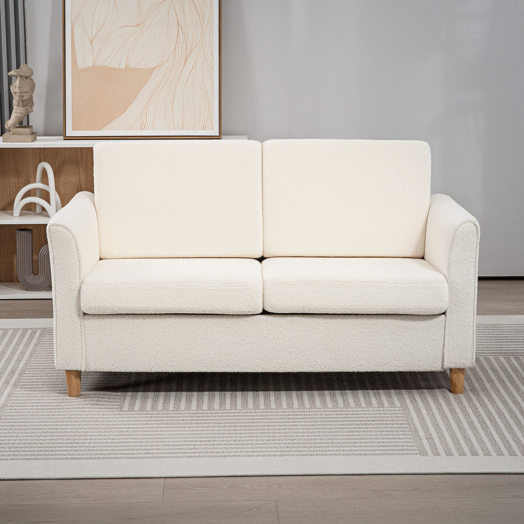 2-Seat Sofa Two-Seater Couch with Armrests and Wood Legs for Living Room, Bedroom, Cream White
