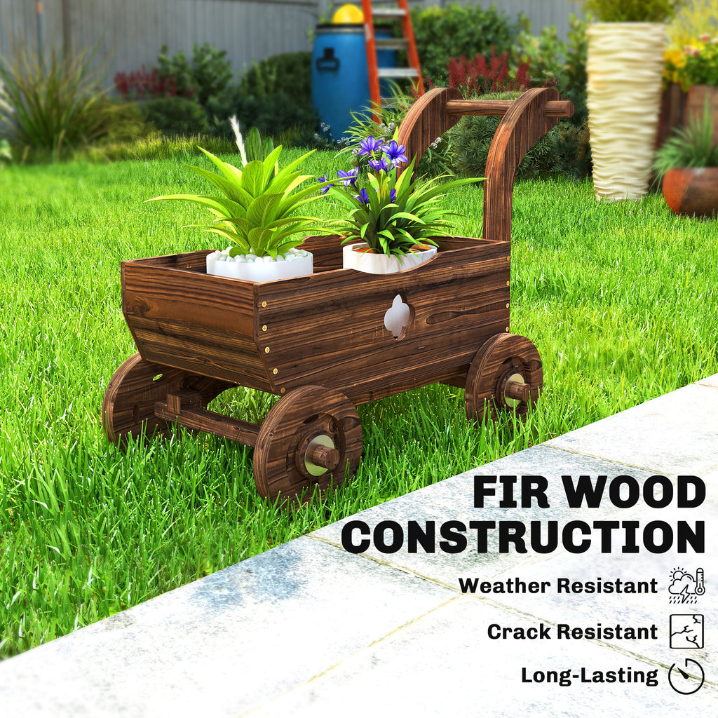 Wagon Flower Planter Cart with Wheels, Garden Wagon with Handle for Outdoor Patio Yard, Carbonized