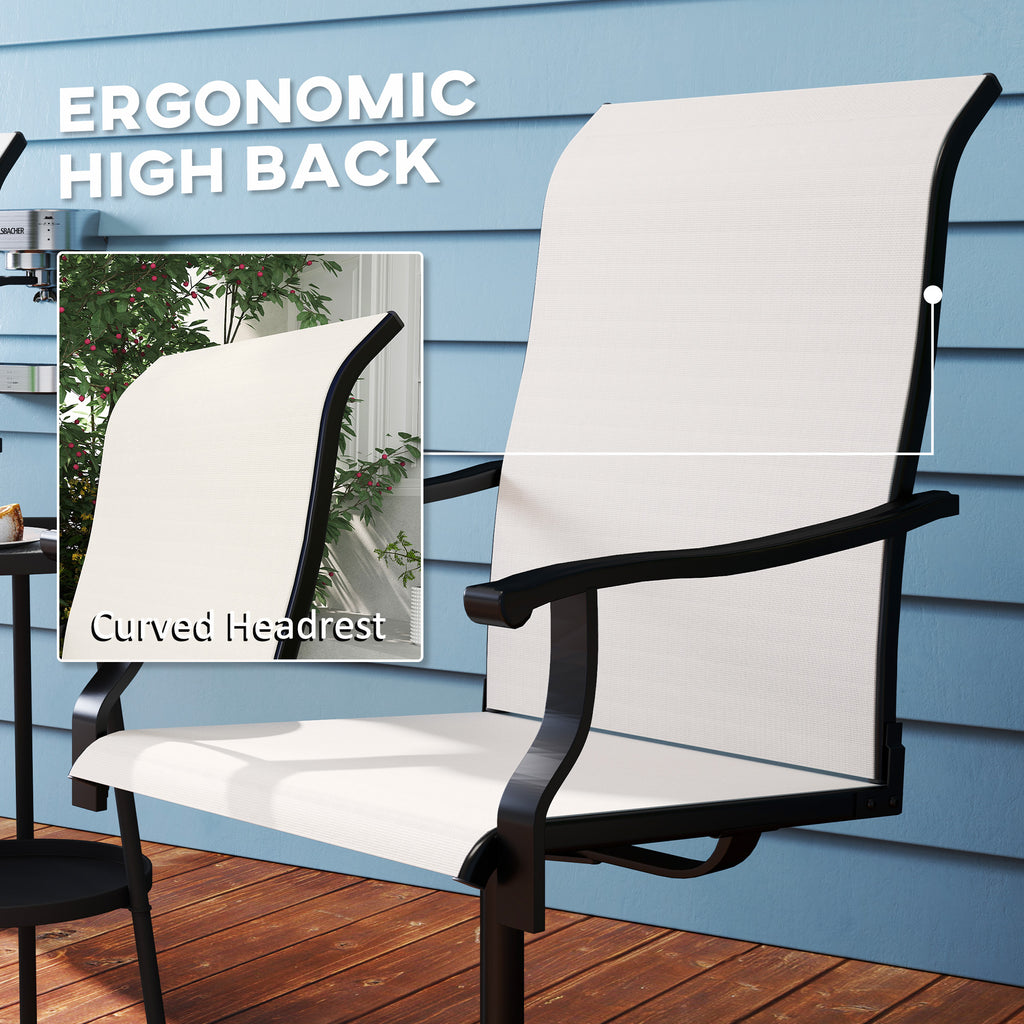 Outdoor Swivel Dining Chairs Set of 2, High Back Swivel Chairs with All Weather Mesh for Deck, Backyard, Poolside, White