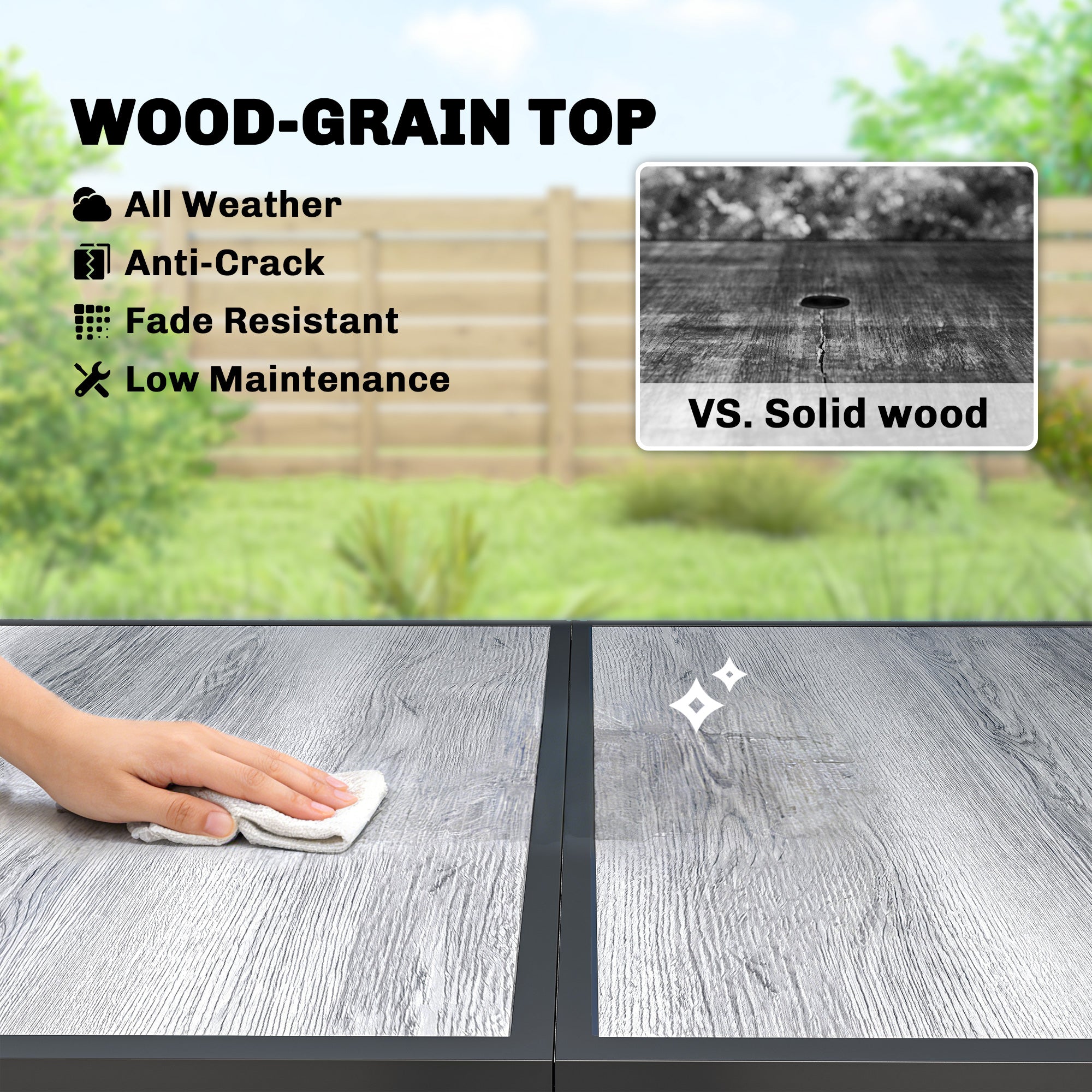 Outdoor Dining Table for 4-6, 59" Outdoor Patio Table with Metal Legs, Wood-Effect Top, Grey