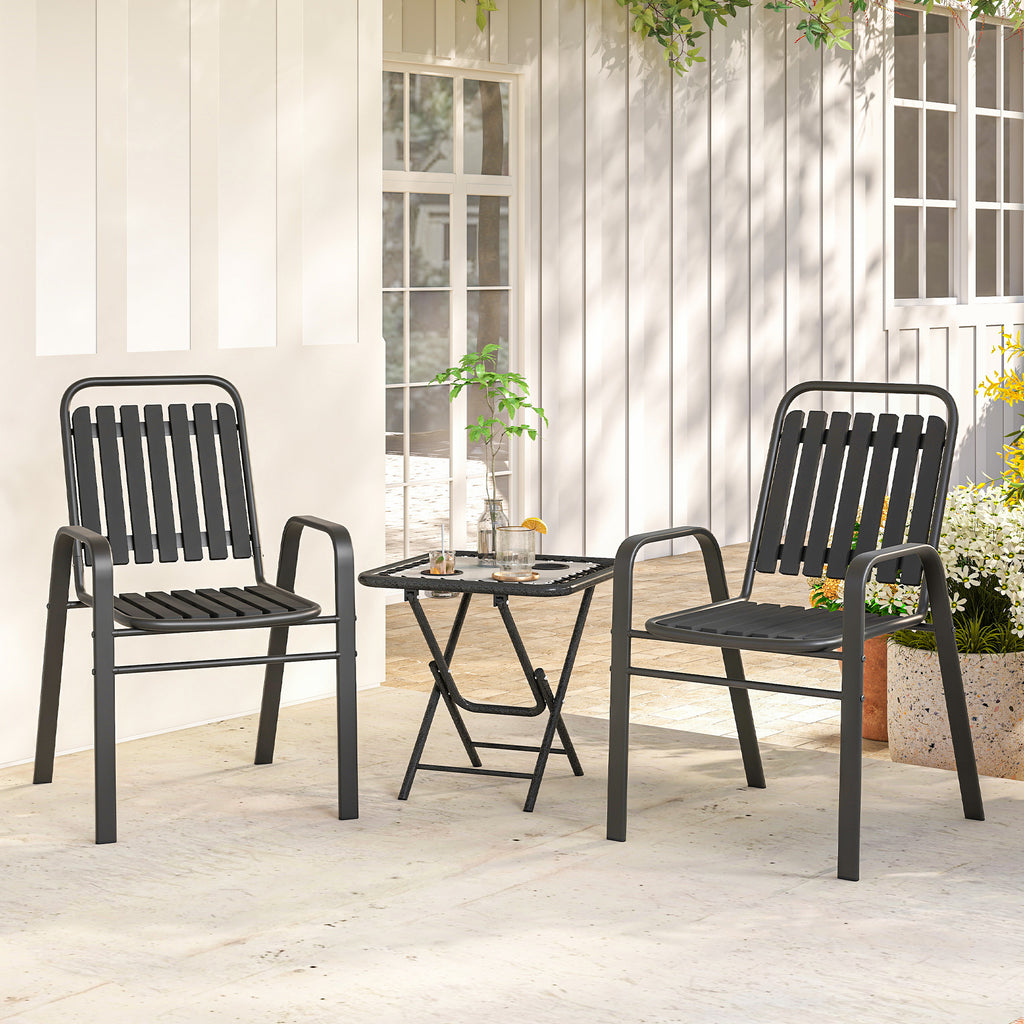 Stackable Outdoor Dining Chairs Set of 2, for Patio, Balcony, Deck, Garden, Black