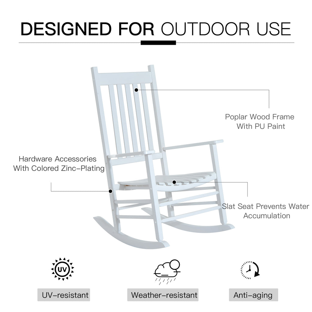 Wooden White Porch Rocking Chair Patio Rocking Single Leisure Reclining Seat Armchair